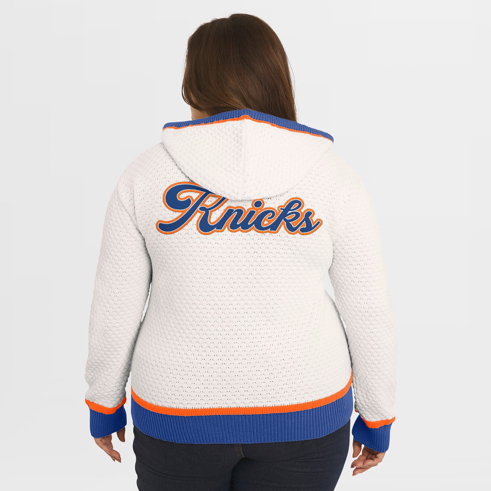 Women's WEAR by Erin Andrews Cream New York Knicks Plus Hoodie Sweater