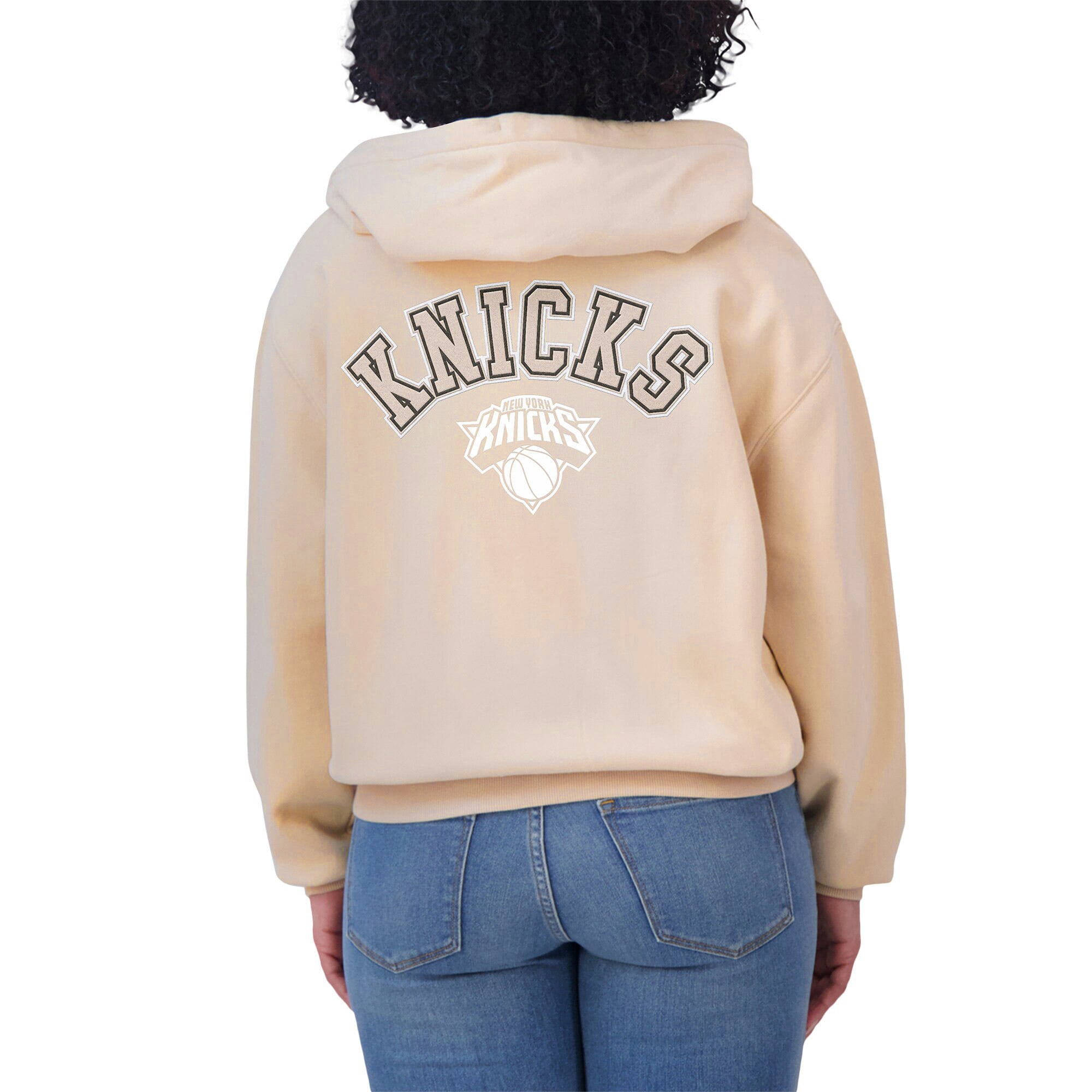 Sweat à capuche zippé en feutre ton sur de couleur crème grande taille pour femme WEAR by Erin Andrews des New York Knicks