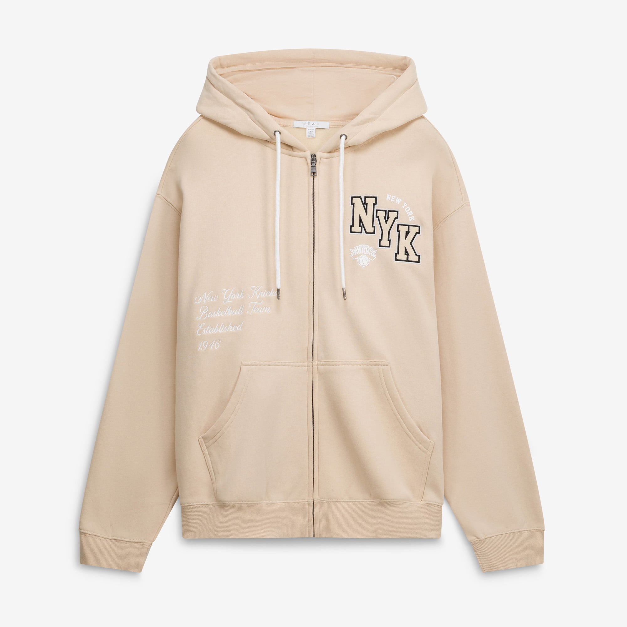 Sweat à capuche zippé en feutre ton sur de couleur crème grande taille pour femme WEAR by Erin Andrews des New York Knicks