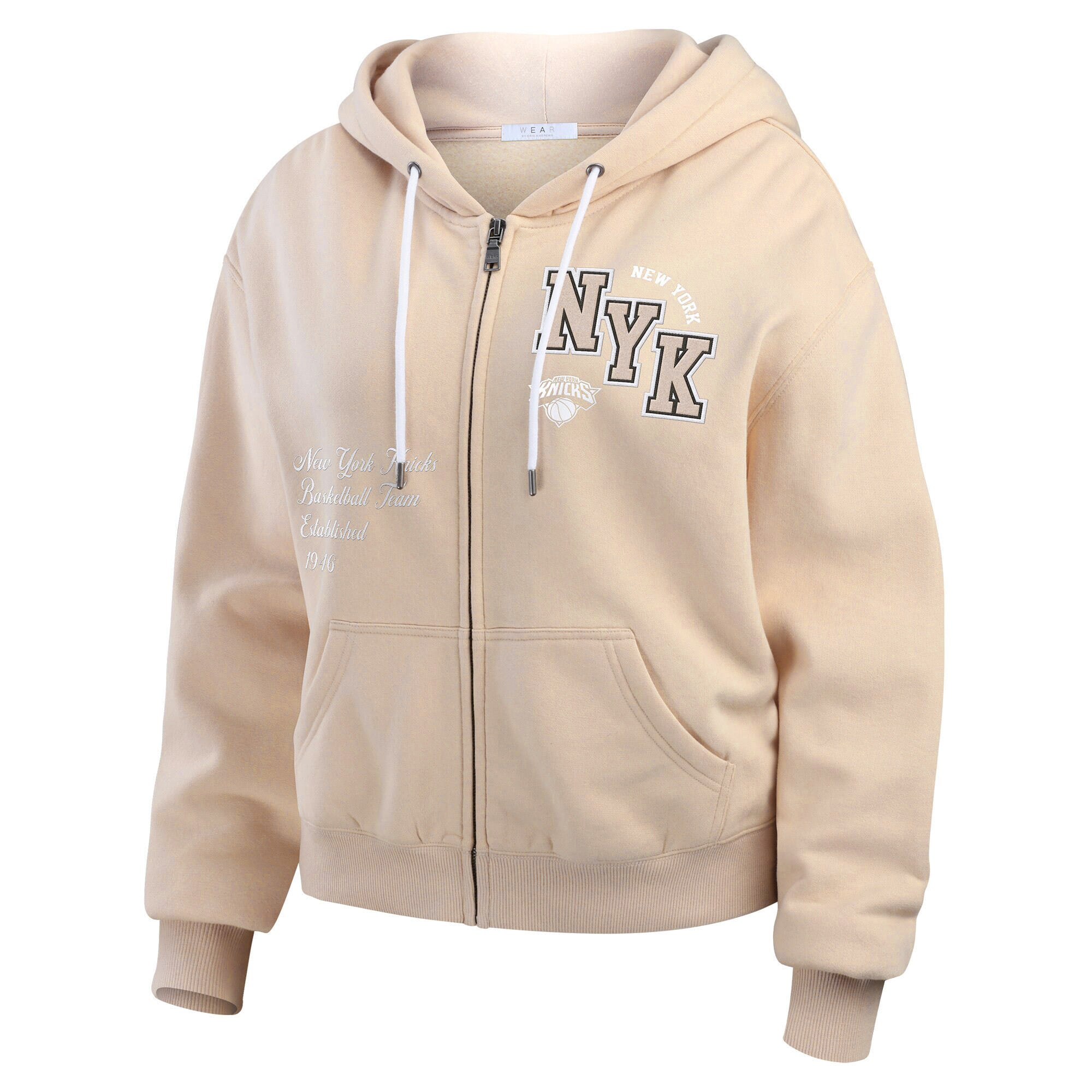 Sweat à capuche zippé en feutre ton sur de couleur crème grande taille pour femme WEAR by Erin Andrews des New York Knicks
