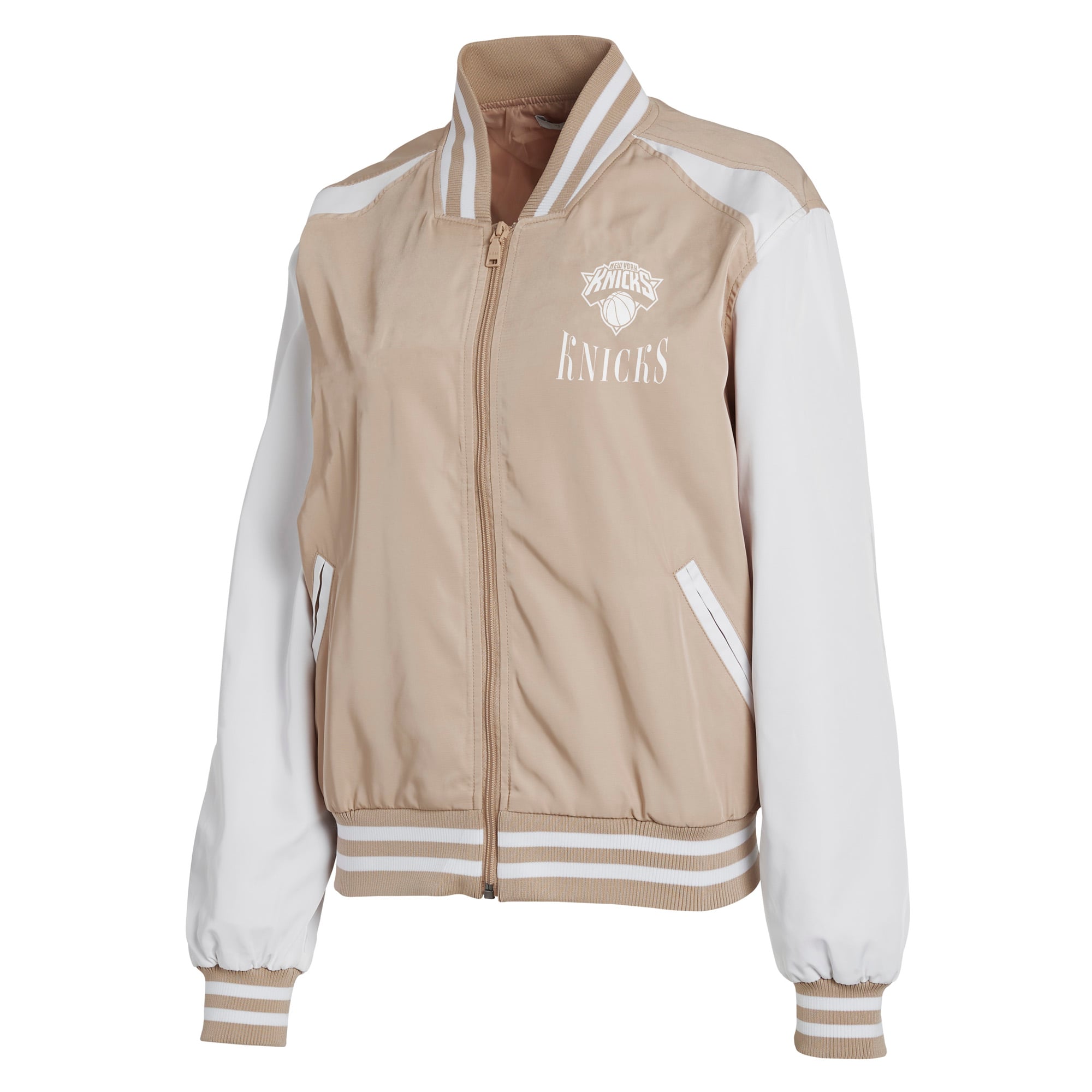 Women's WEAR by Erin Andrews  Tan New York Knicks Tonal Full-Zip Bomber Jacket