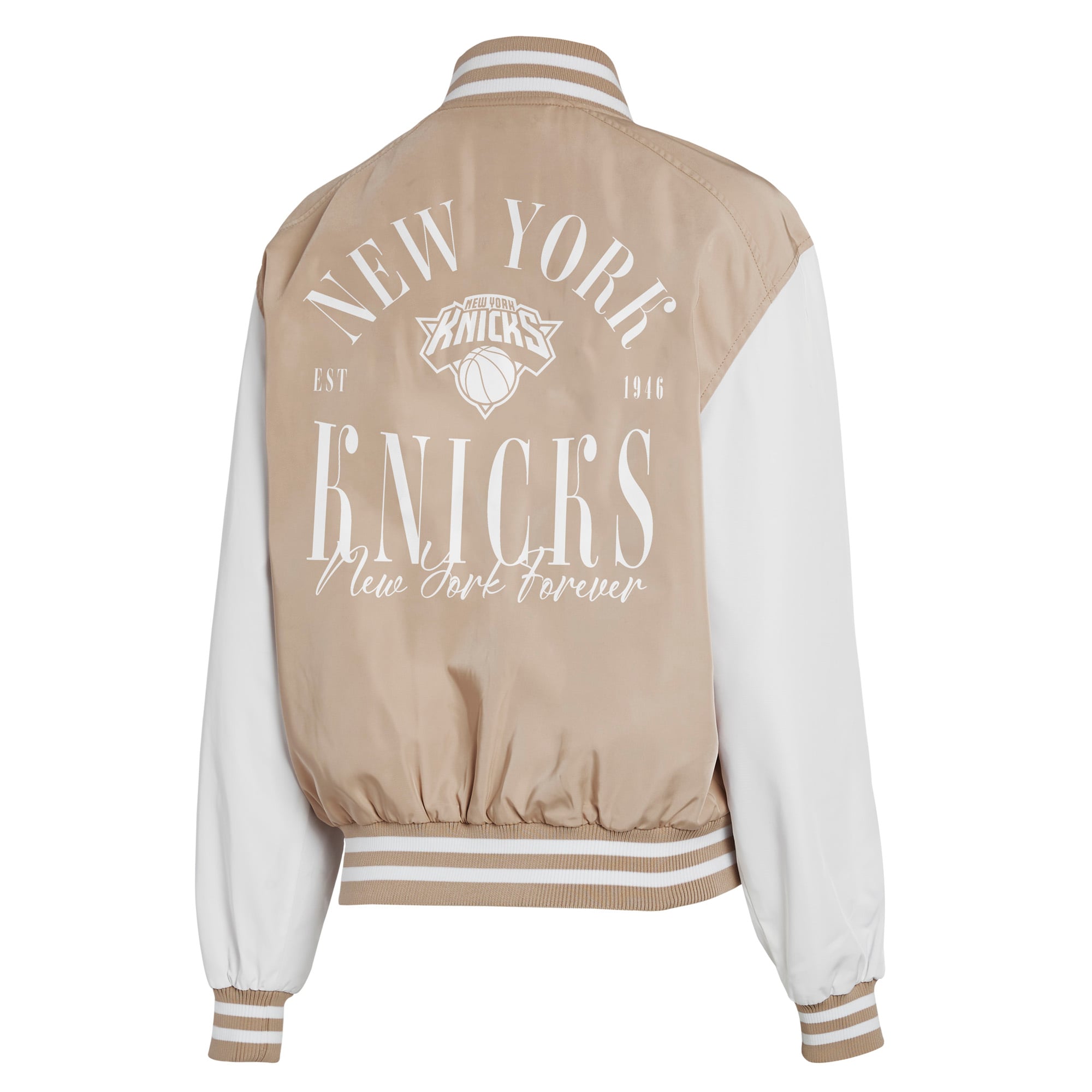 Women's WEAR by Erin Andrews Tan New York Knicks Tonal Full-Zip Bomber Jacket