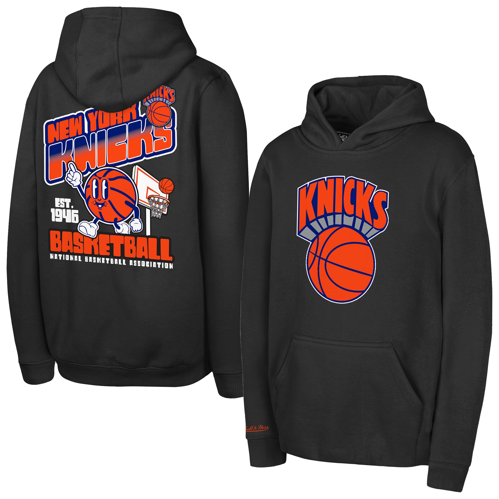 Sweat à capuche rétro gratuit Mitchell & Ness noir New York Knicks pour jeunes