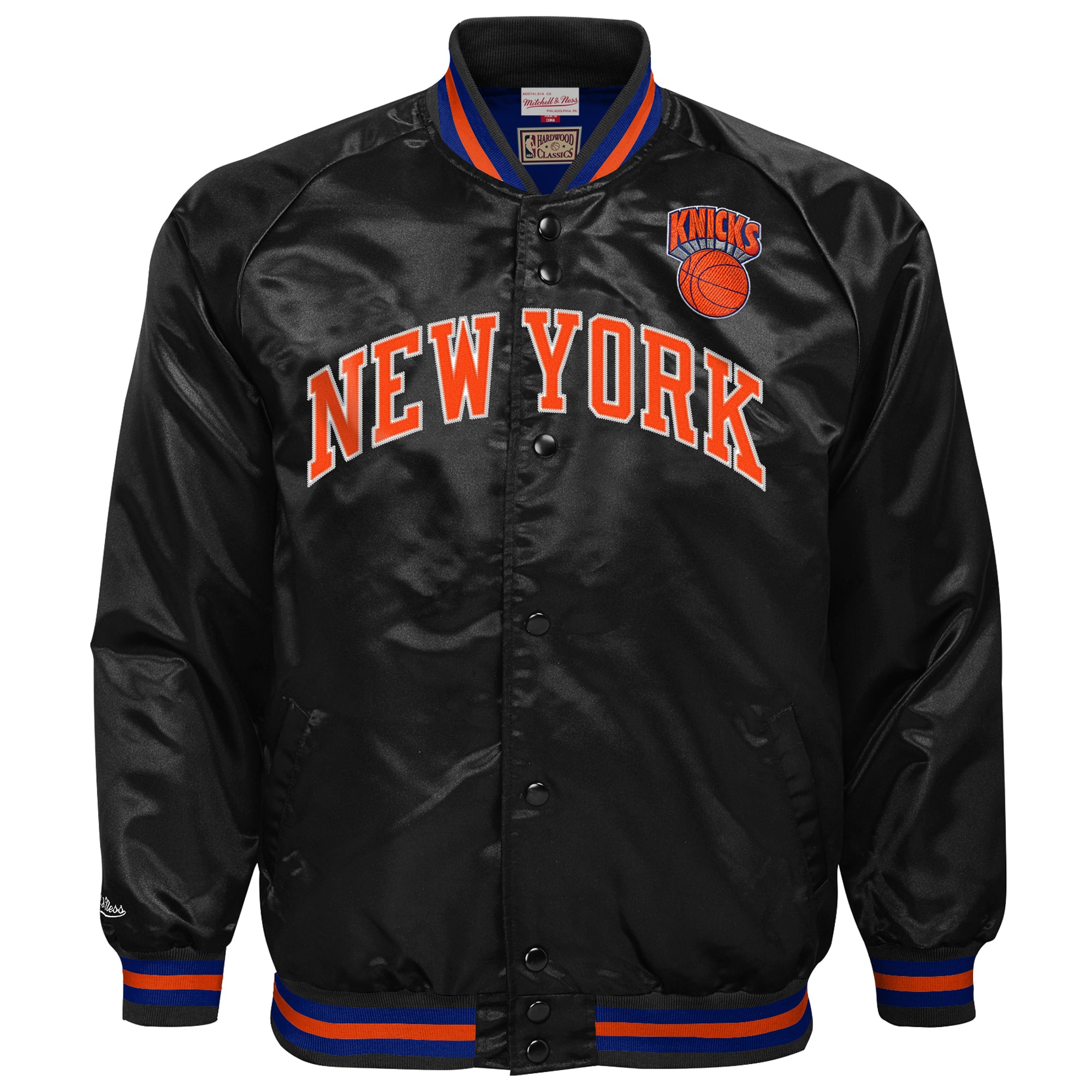 Youth Mitchell & Ness Black New York Knicks Lightweight Satin Raglan Full-Snap Jacket