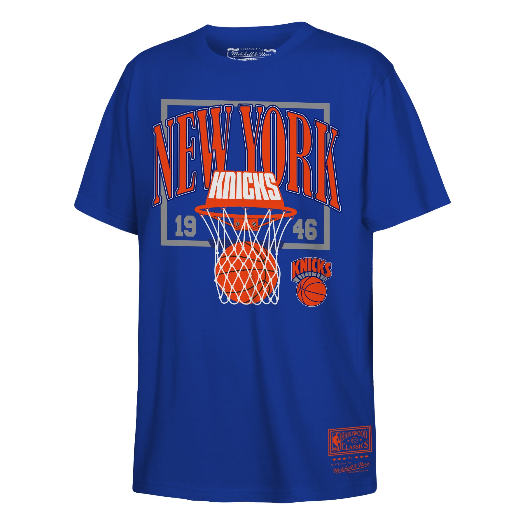 T-shirt Mitchell & Ness bleu pour enfant New York Knicks, motif ballon dans le panier