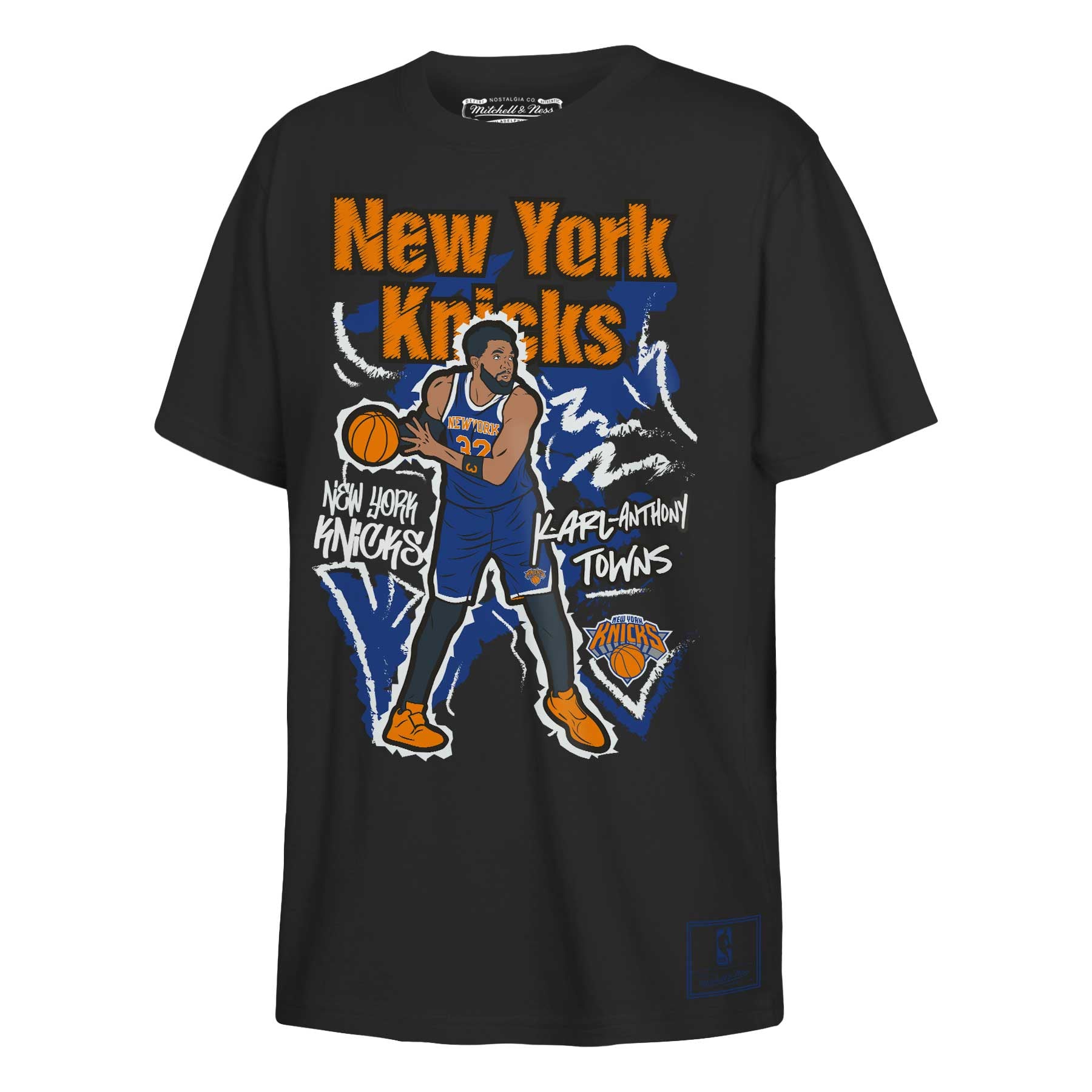 T-shirt Mitchell & Ness pour enfant Karl-Anthony Towns, joueur noir des New York Knicks, avec inscription Chalked Up
