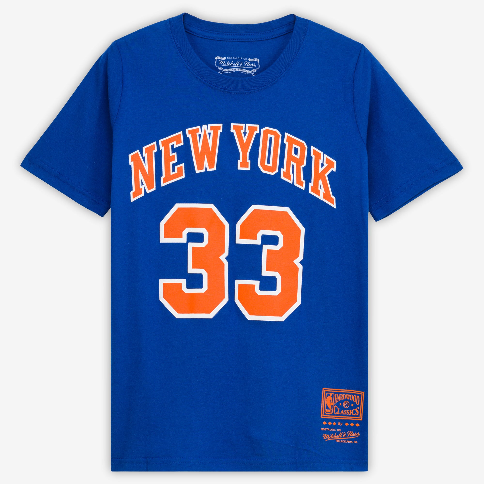 T-shirt avec nom et numéro Patrick Ewing des New York Knicks Hardwood Classics pour jeune Mitchell & Ness bleu