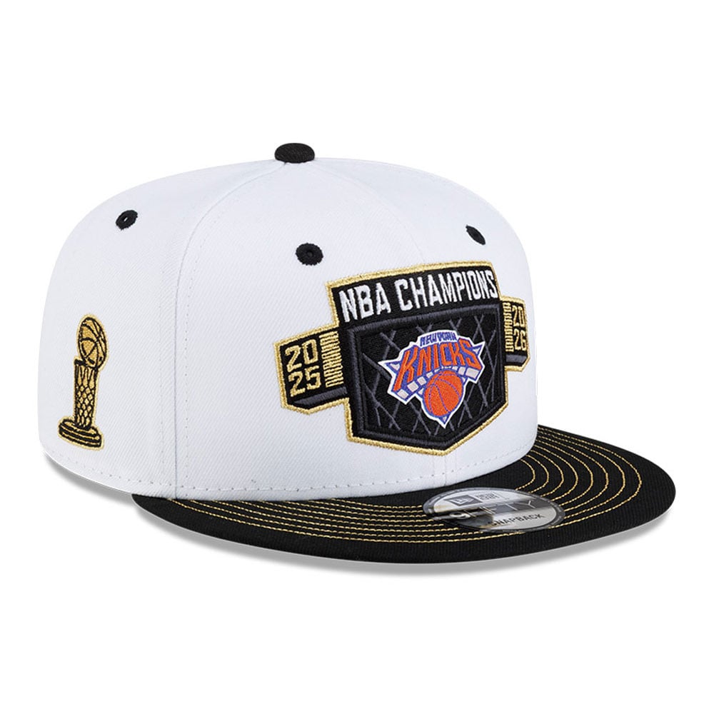 Youth New Era White/Black New York Knicks 2026 NBA Finals Champions Locker Room 9FIFTY Snapback Hat
