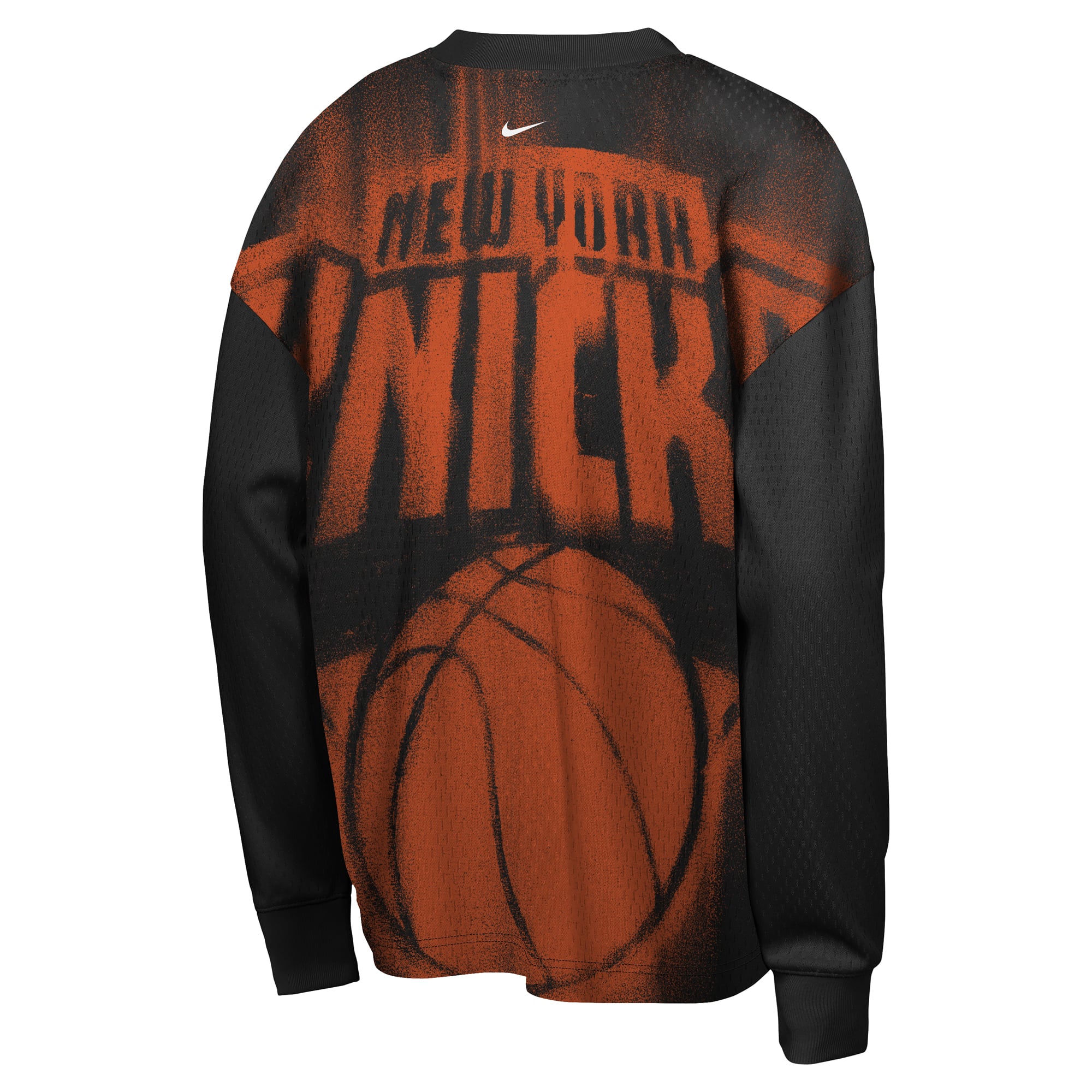 T-shirt à manches longues Nike noir New York Knicks 2026 Standard Issue pour jeunes, performance d'avant-match