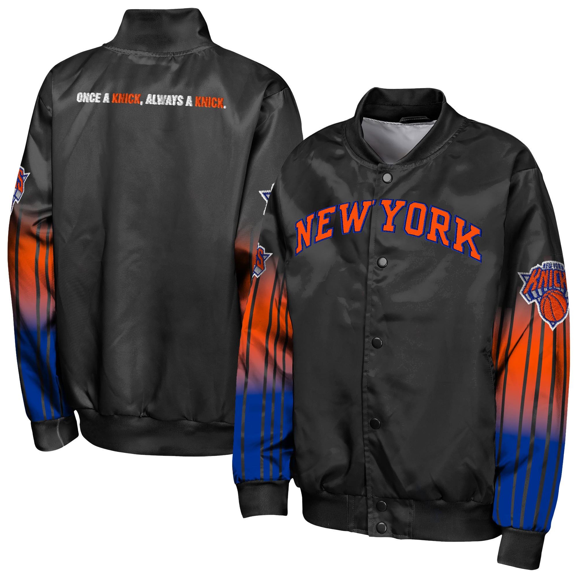 Veste légère en satin noir Youth Outerstuff New York Knicks Statement Edition à boutons-pression