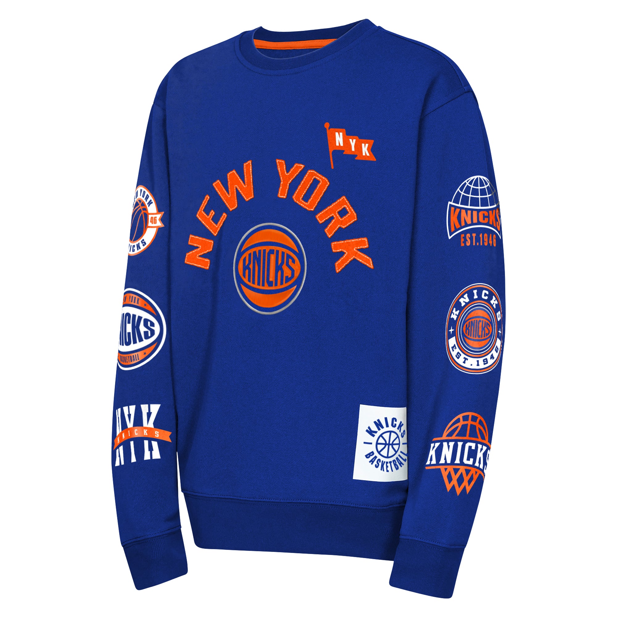 Sweat-shirt d'honneur bleu New York Knicks pour jeunes de la marque Outerstuff.