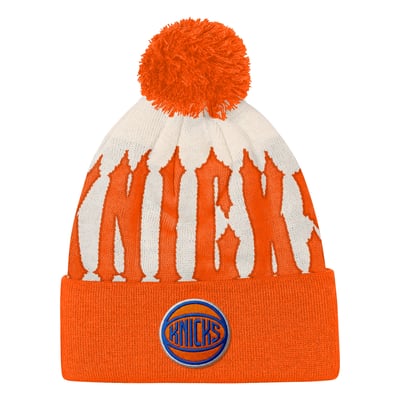 New York Knicks Outerstuff Youth Rim Rocker Cuffed Knit Hat with Pom - Natural/Orange