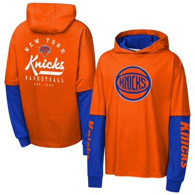 New York Knicks Outerstuff Youth Double Nickel Oversized Faux 2fer Pullover Hoodie - Orange
