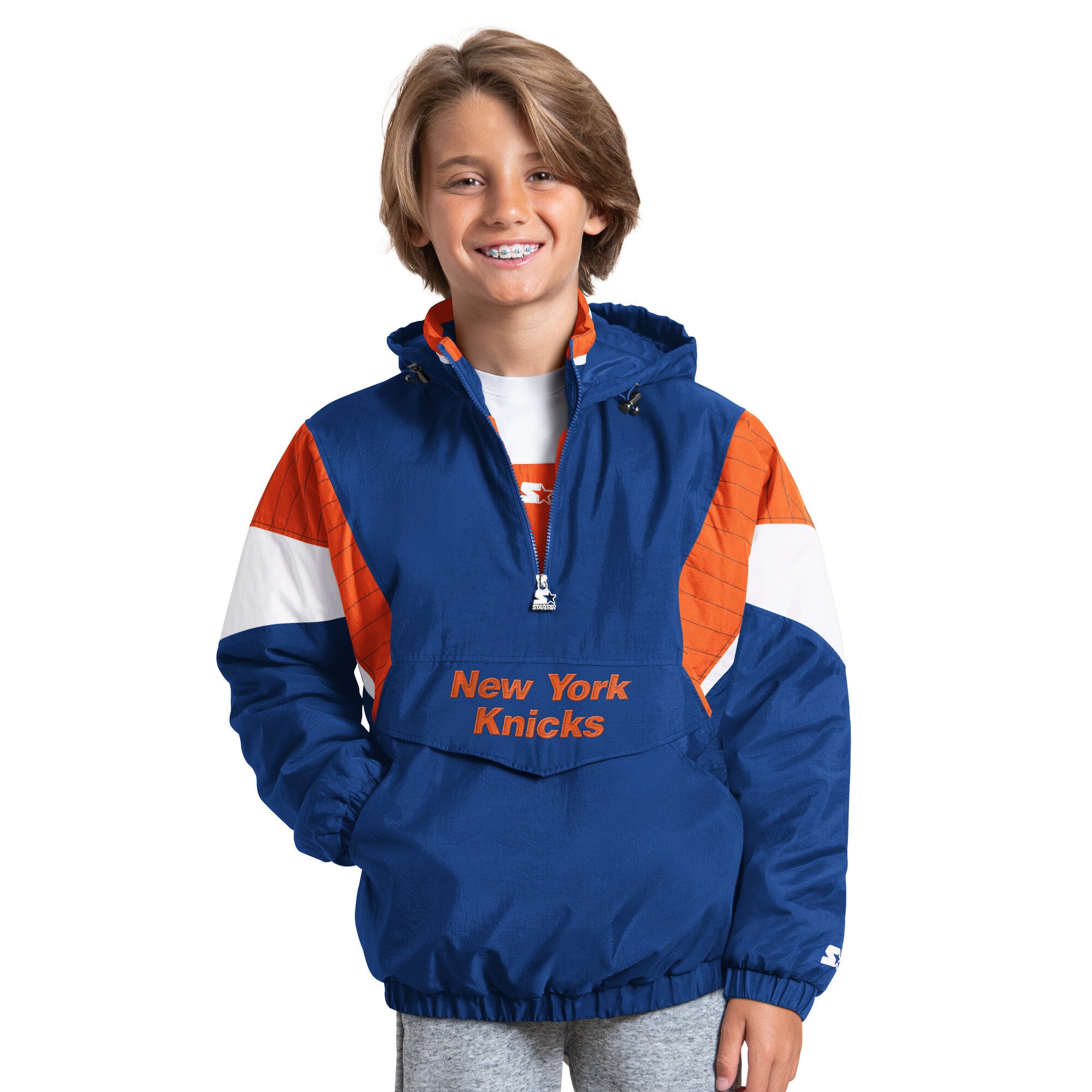 Veste à capuche demi-zip Starter bleue New York Knicks pour jeunes