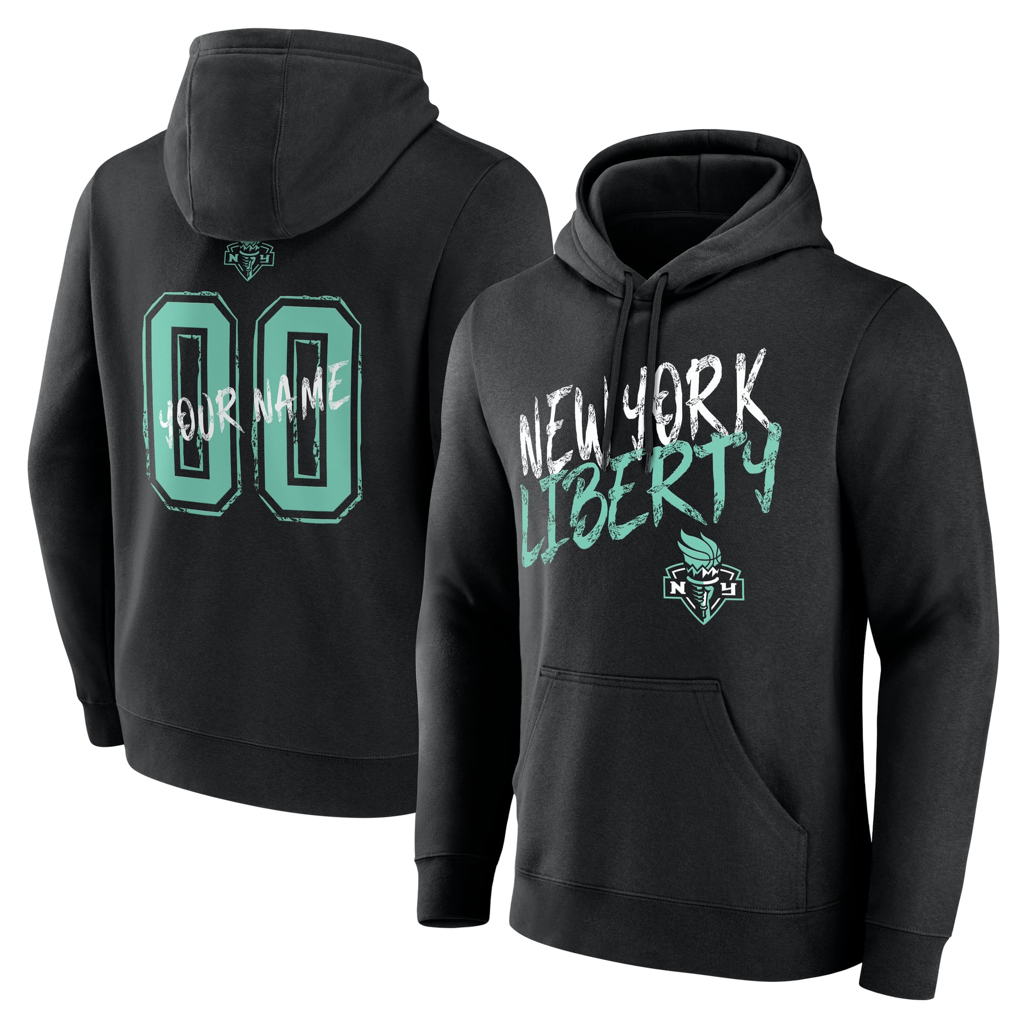 Sweat à capuche noir pour homme New York Liberty Hustle personnalisé avec nom et numéro