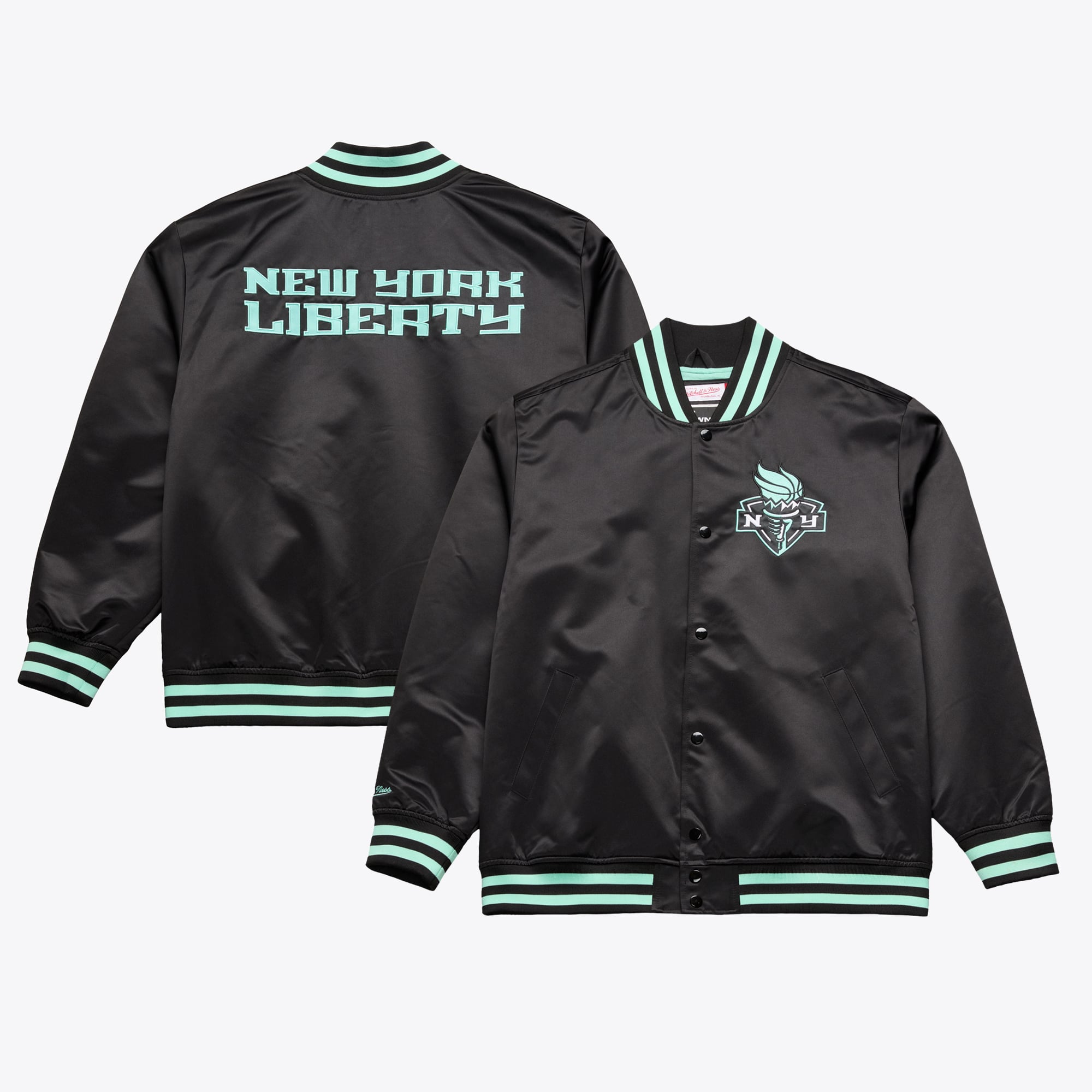 Veste légère en satin noir à boutons-pression Mitchell & Ness New York Liberty pour homme