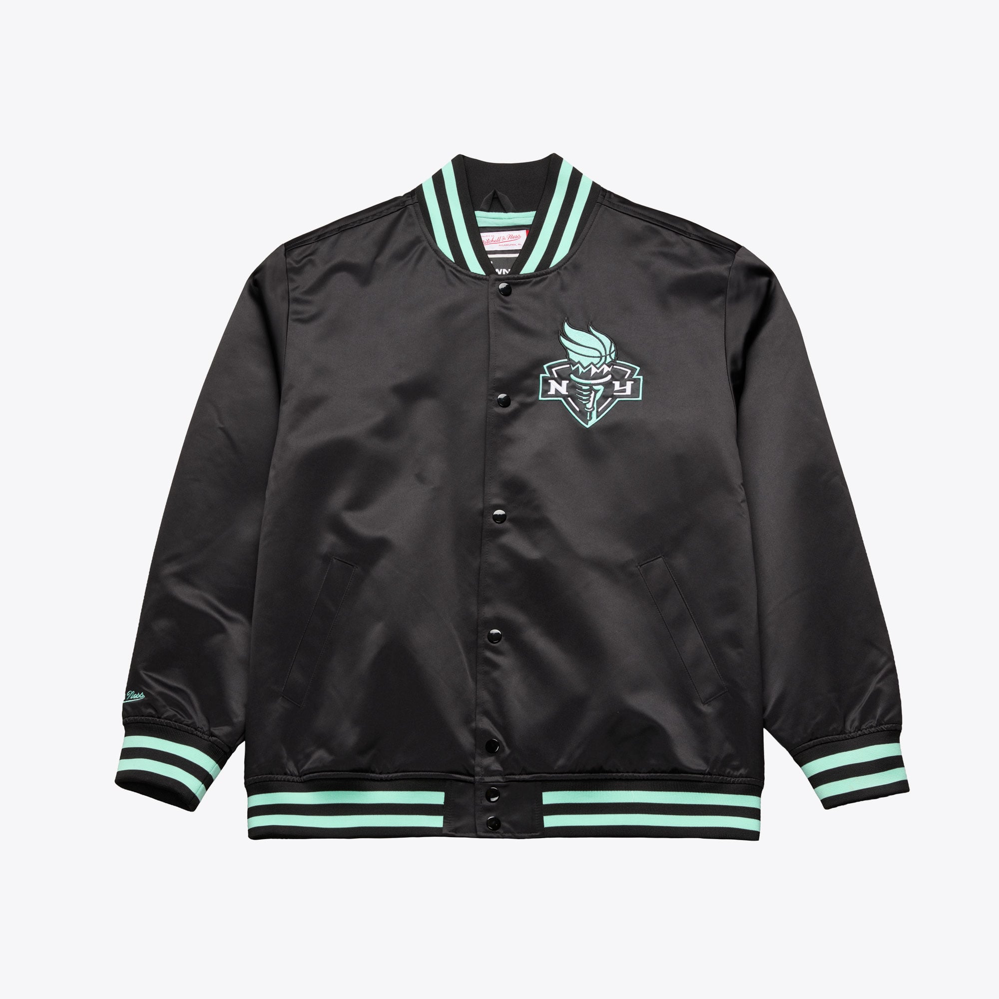 Veste légère en satin noir à boutons-pression Mitchell & Ness New York Liberty pour homme