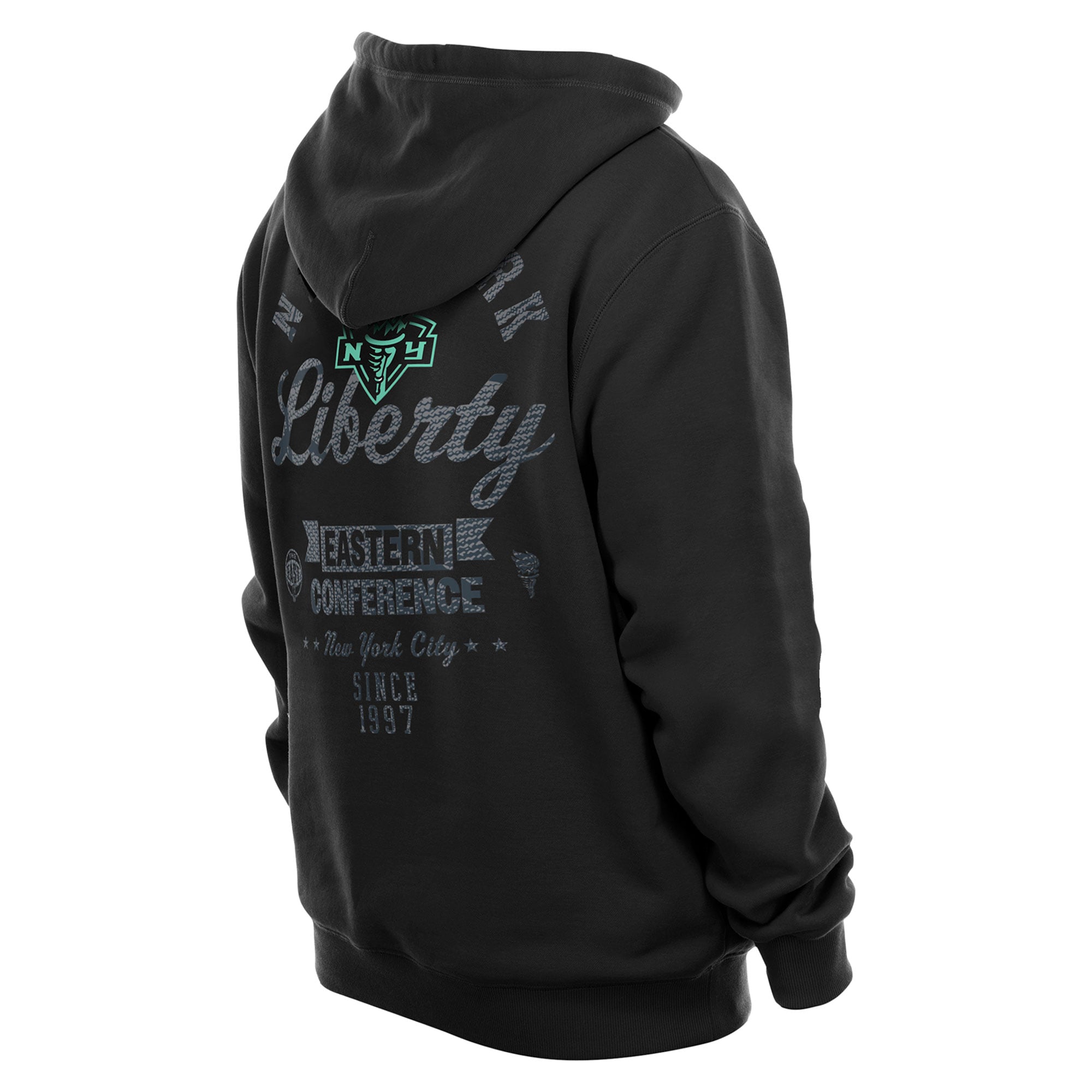 Sweat à capuche New Era noir pour homme avec logo Liberty de York sur le devant et au dos
