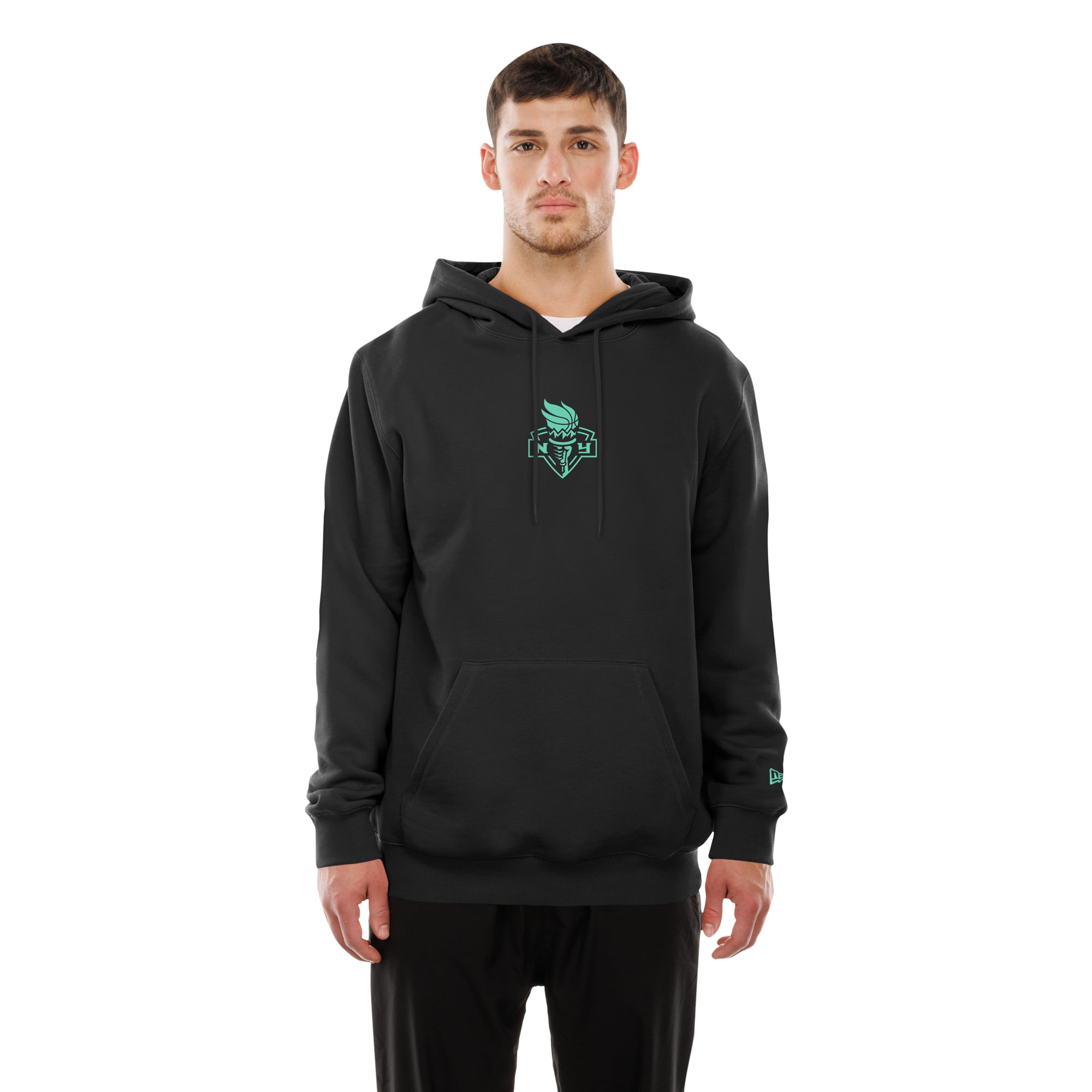 Sweat à capuche New Era noir pour homme avec logo Liberty de York sur le devant et au dos