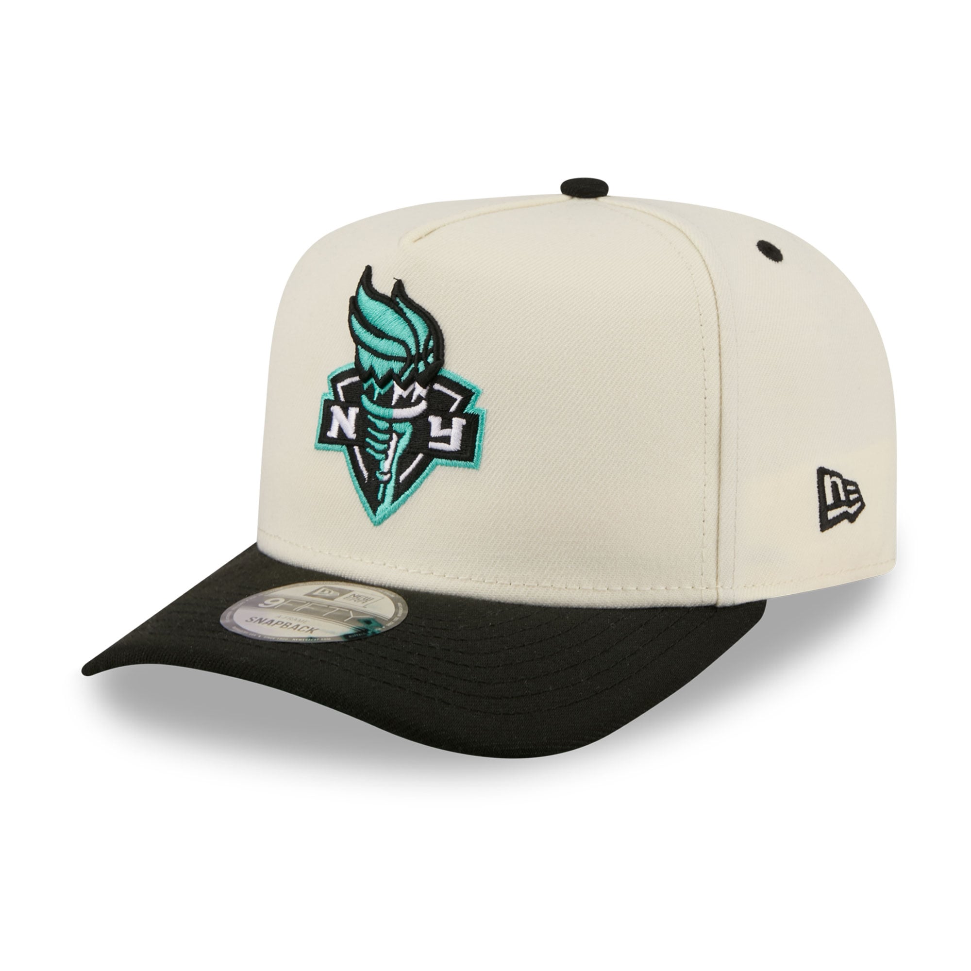 Casquette snapback New Era crème pour homme, modèle 9FIFTY A-Frame, logo New York Liberty.