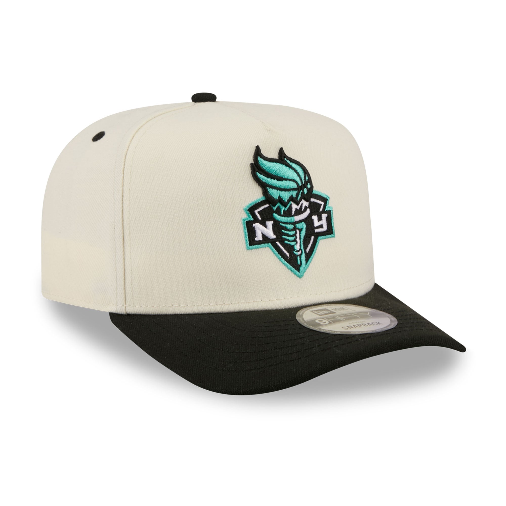 Casquette snapback New Era crème pour homme, modèle 9FIFTY A-Frame, logo New York Liberty.