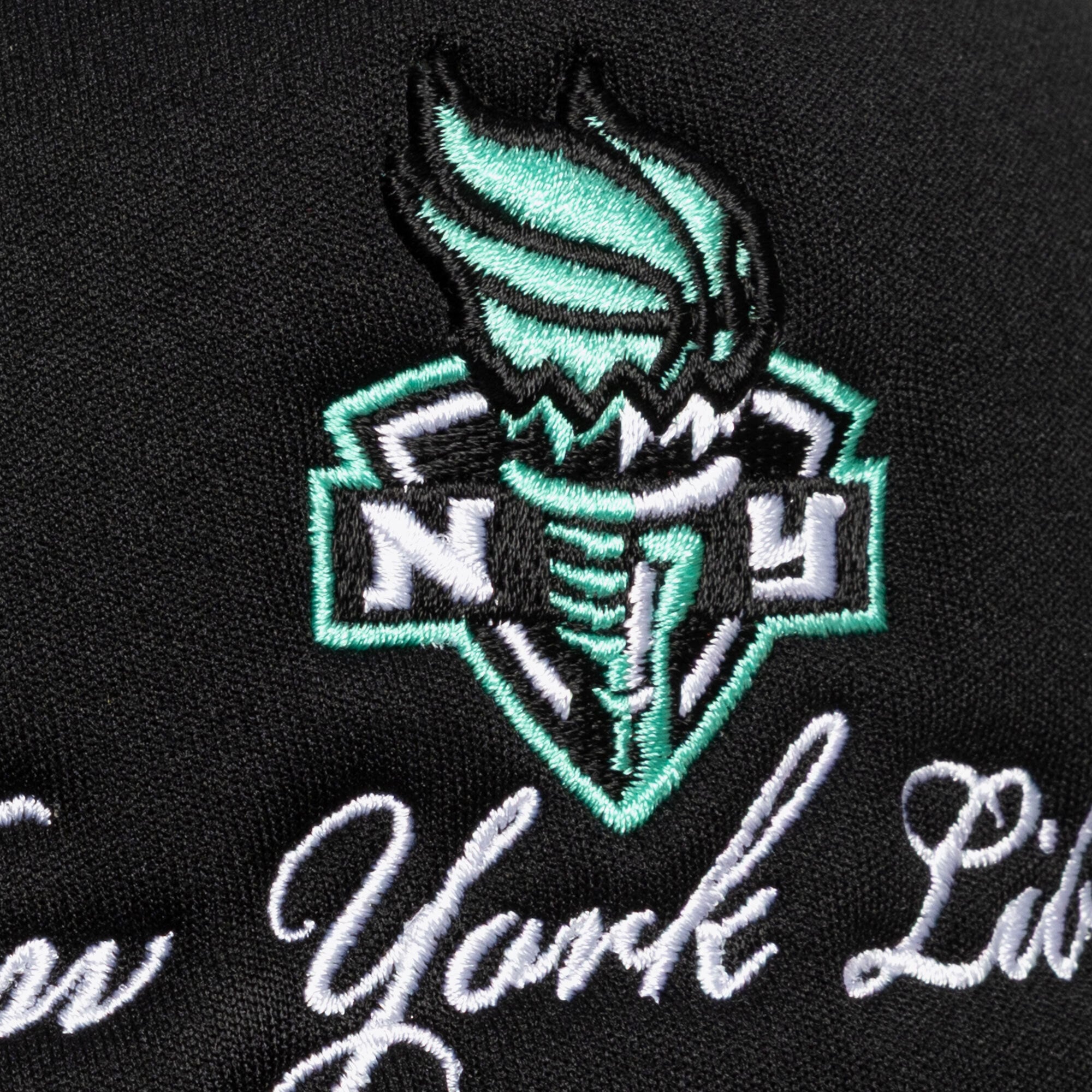 Unisex Mitchell & Ness Black New York Liberty Script Pro Pinch Adjustable Trucker Hat