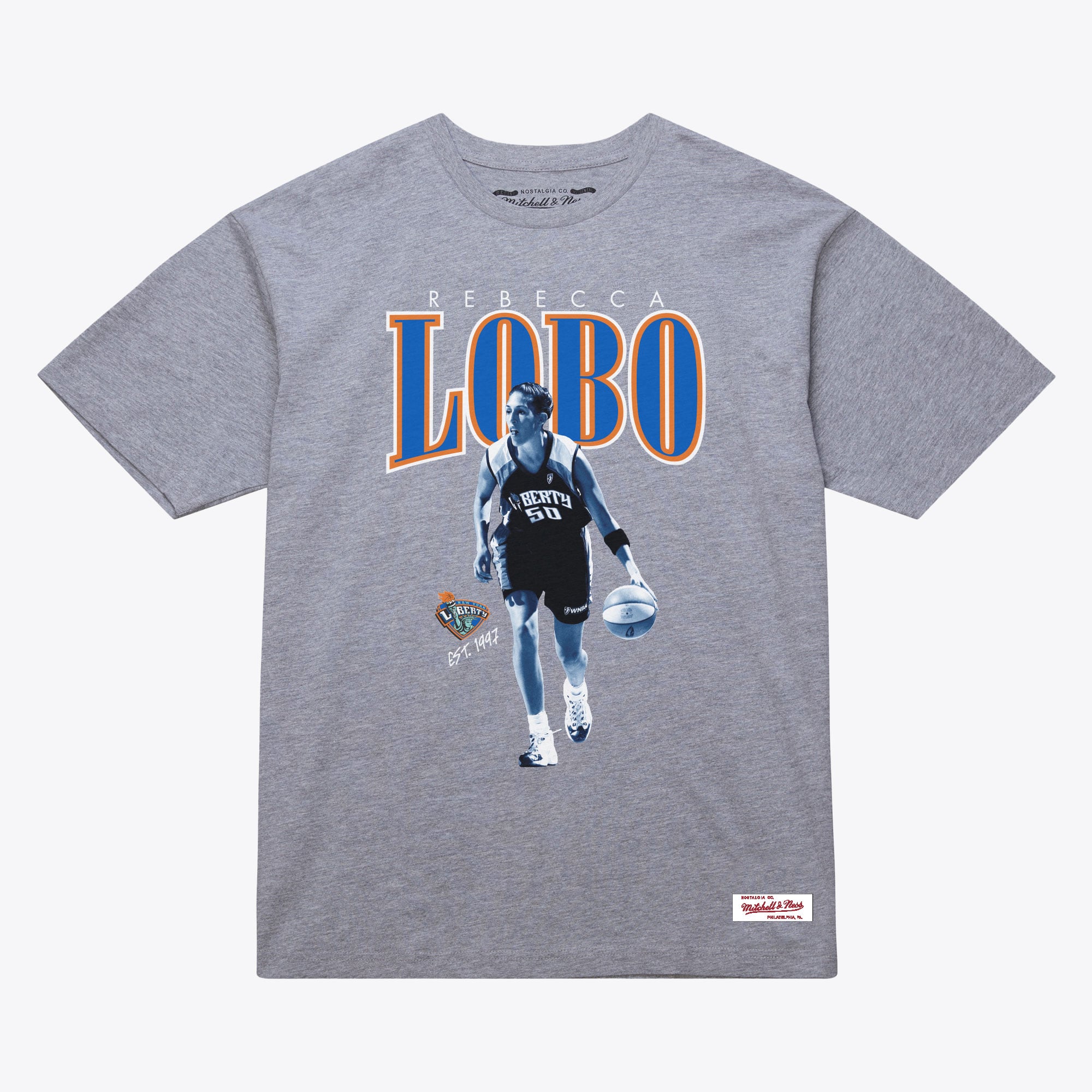 Unisex Mitchell & Ness Rebecca Lobo Heather Gray New York Liberty Player Boyfriend T-Shirt - Court Origins