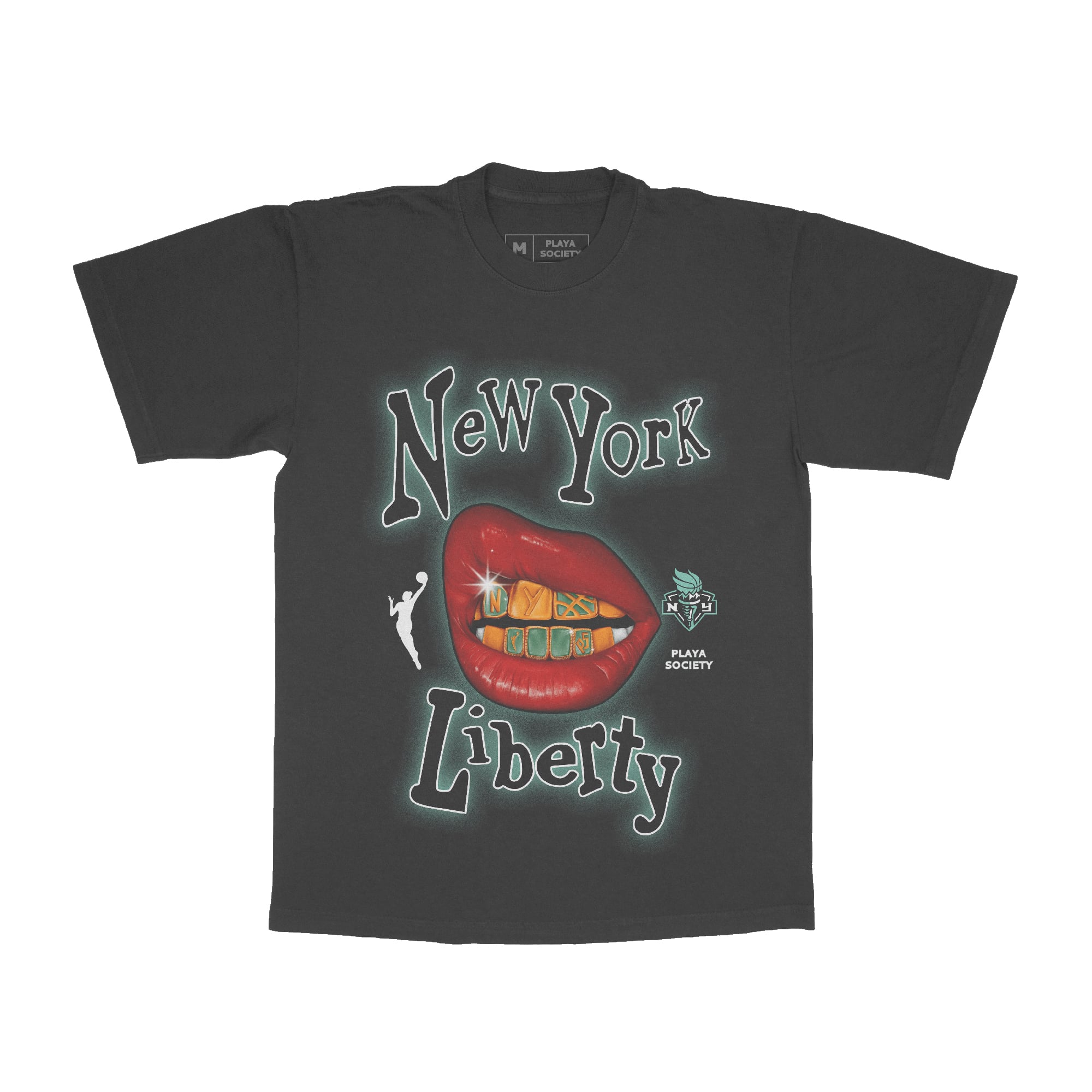T-shirt unisexe Playa Society noir à motif Liberty de New York