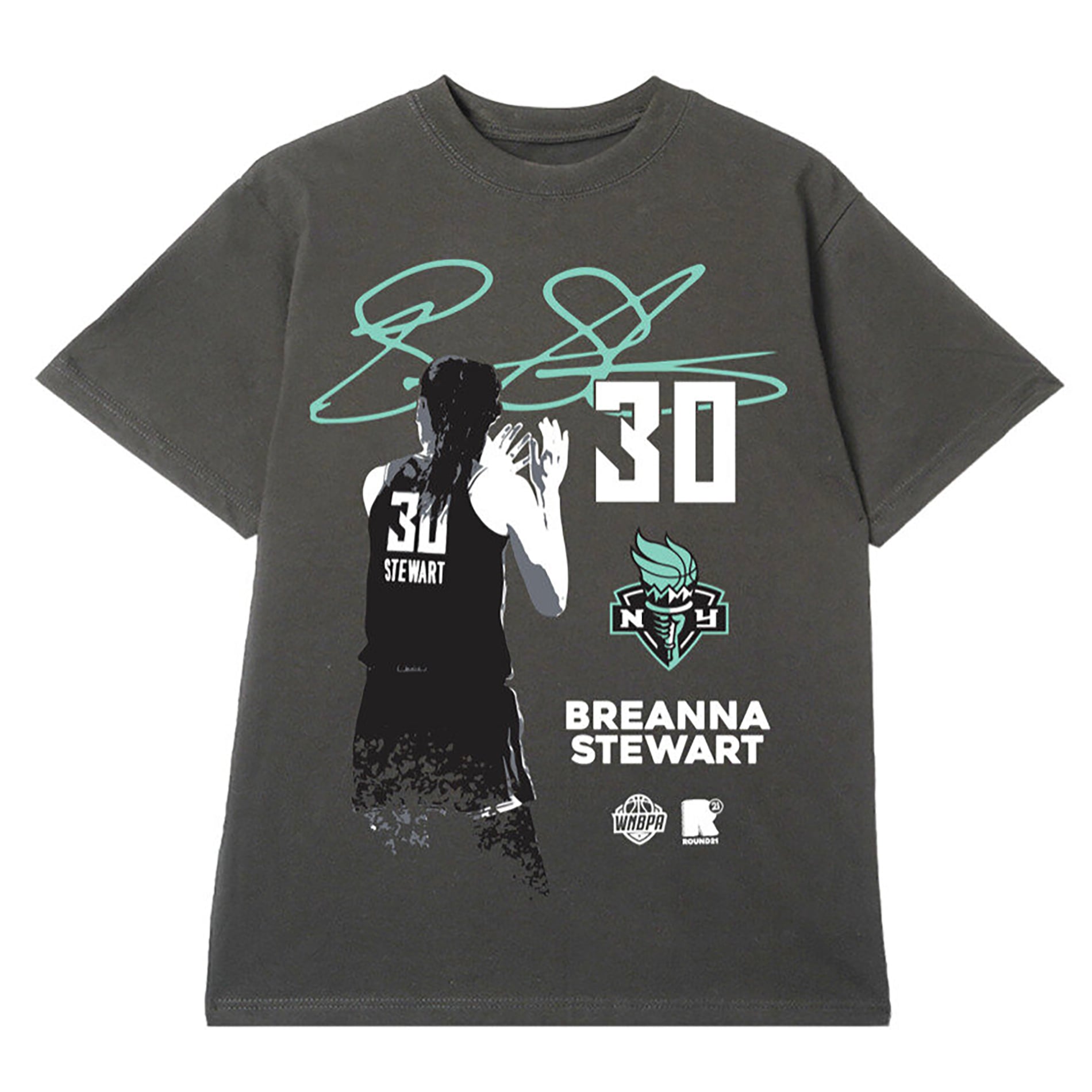 T-shirt graphique unisexe round21 Breanna Stewart gris New York Liberty