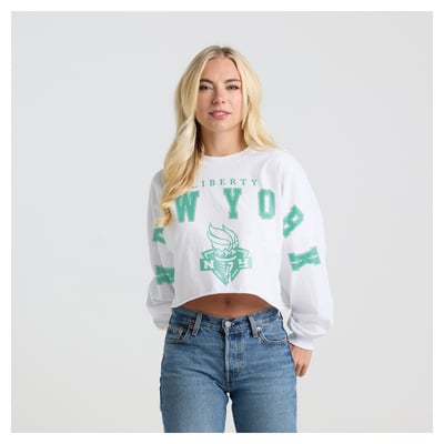 New York Liberty Fanatics Women's Spirit Jersey Cropped Crew Neck Sweatshirt - White