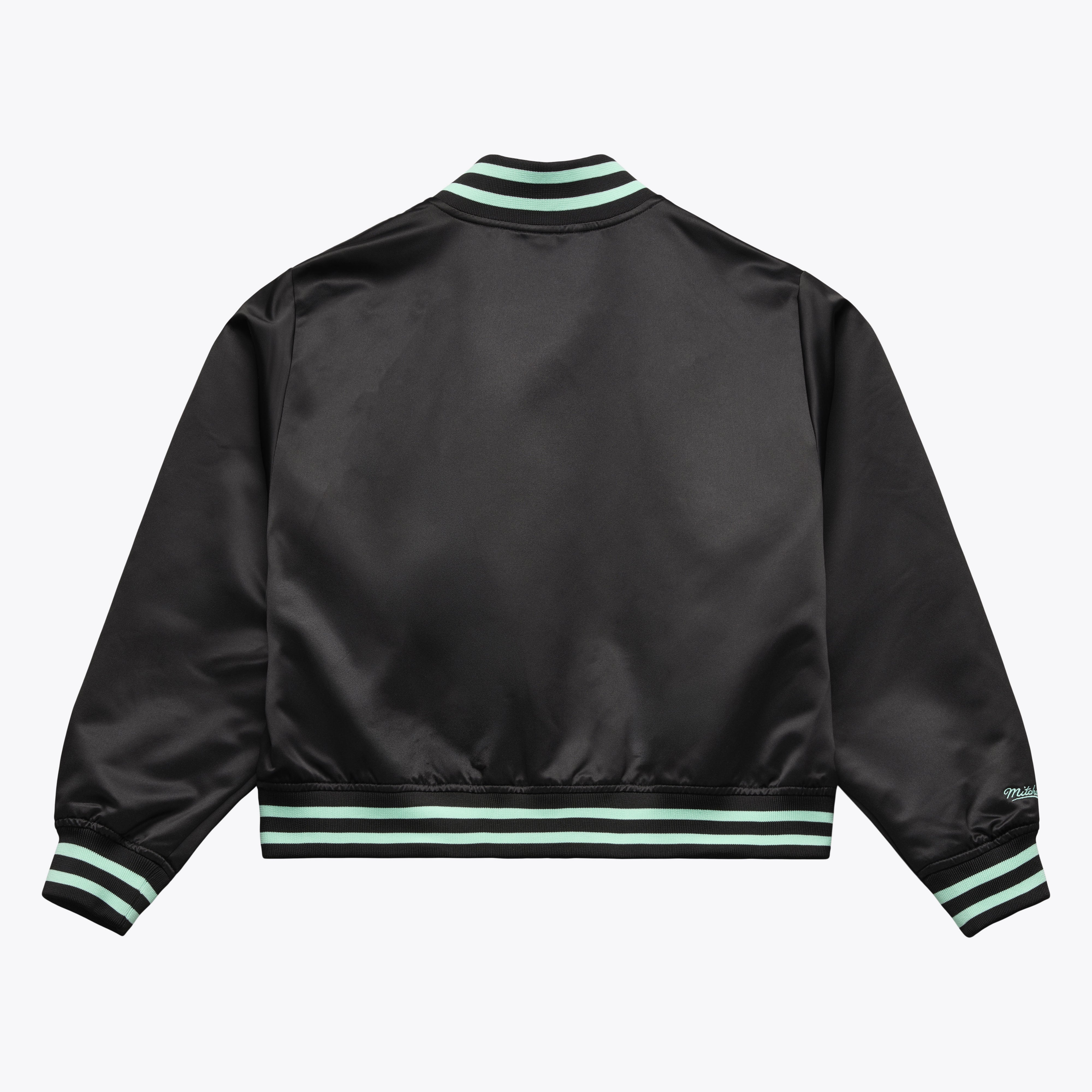 Women's Mitchell & Ness Black New York Liberty Lightweight Cropped Satin Jacket