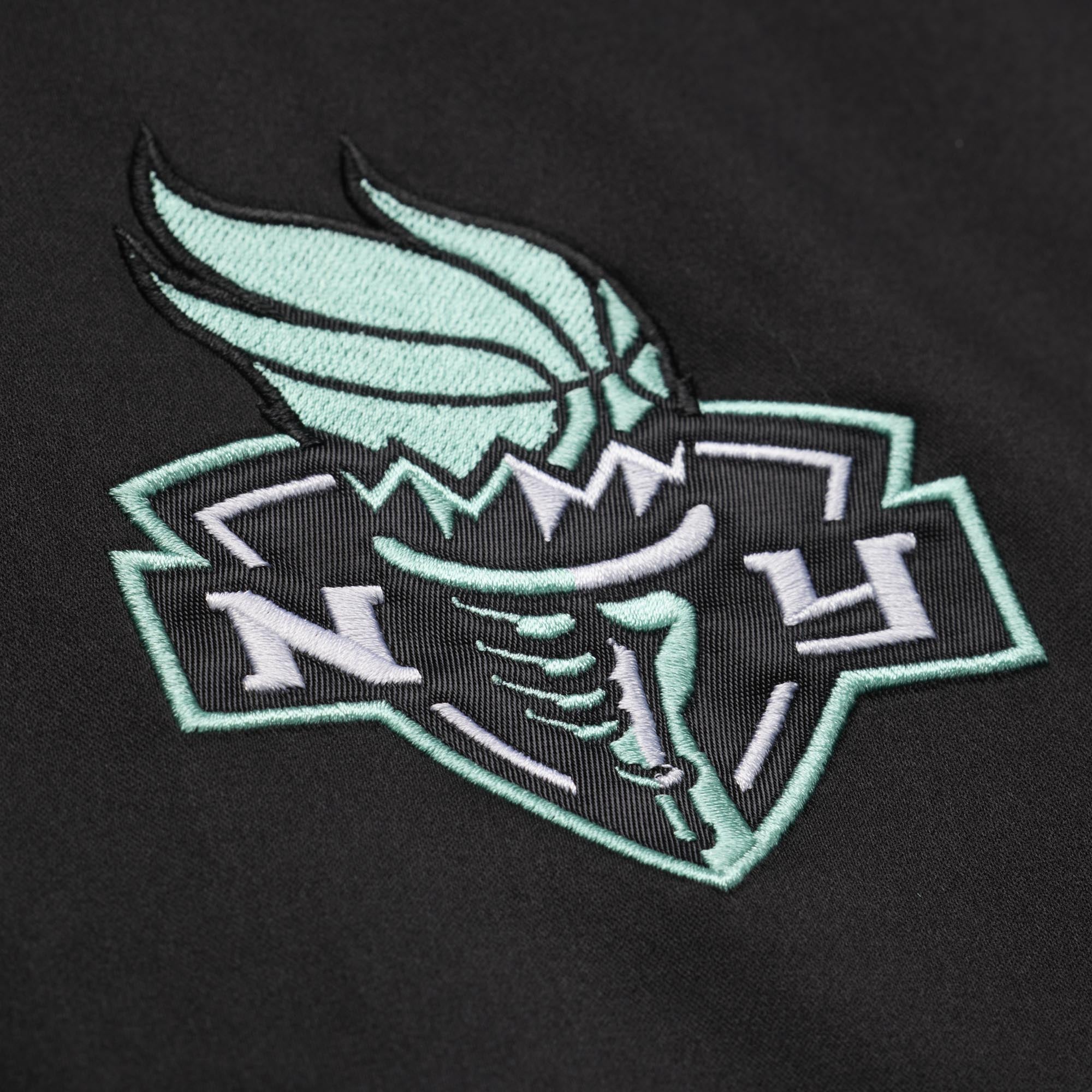 Women's Mitchell & Ness Black New York Liberty Lightweight Cropped Satin Jacket