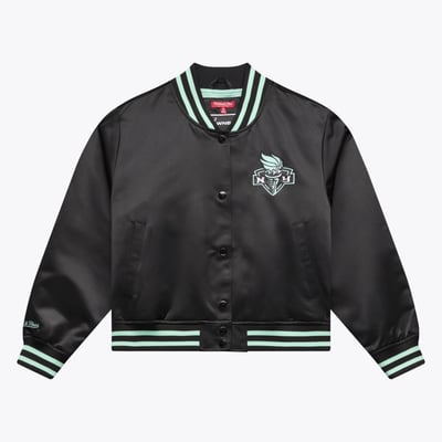  New York Liberty Mitchell & Ness Women's Lightweight Cropped Satin Jacket - Black