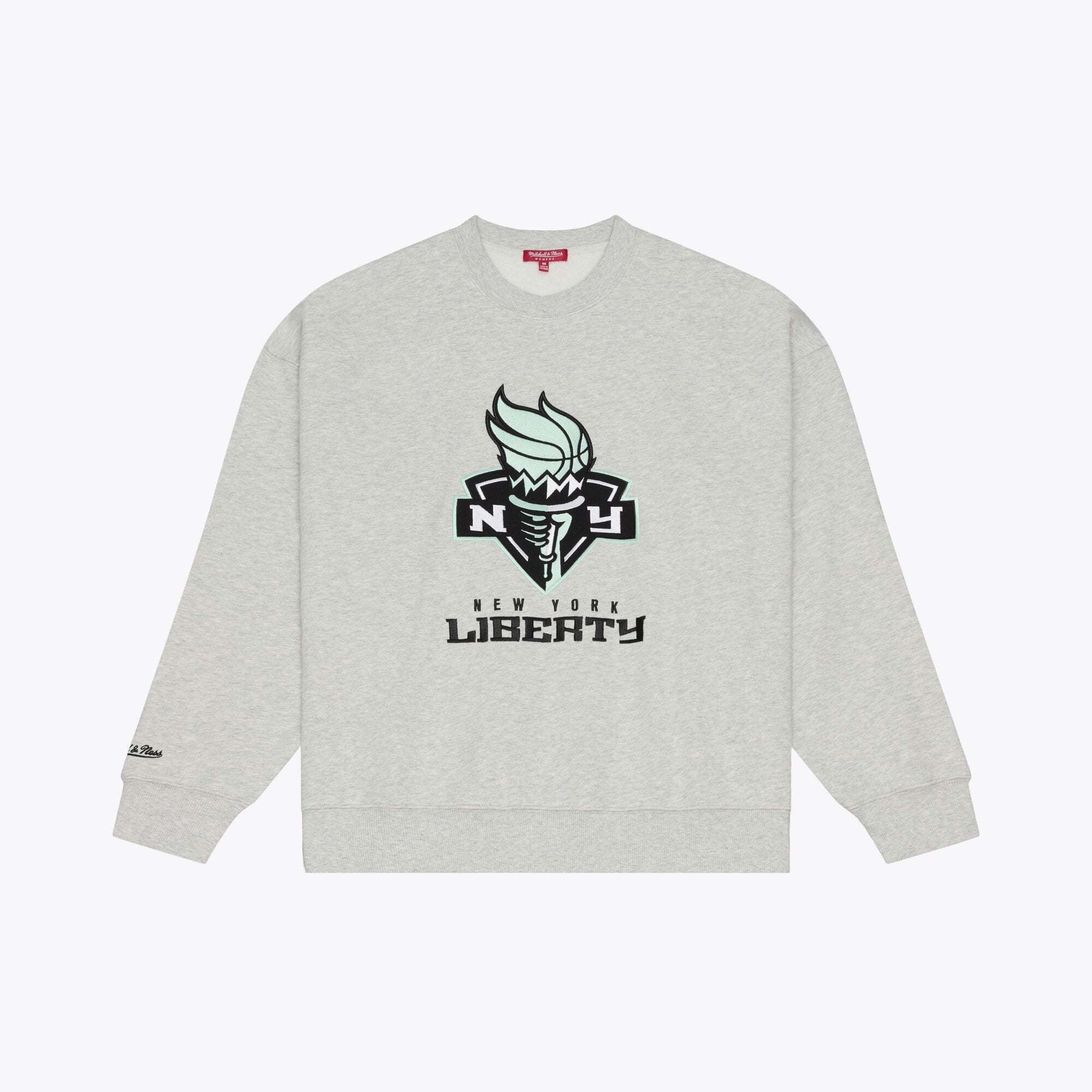 Women's Mitchell & Ness Gray New York Liberty Lightweight Fleece Crewneck Sweatshirt