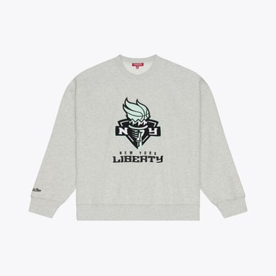  New York Liberty Mitchell & Ness Women's Lightweight Fleece Crewneck Sweatshirt - Gray