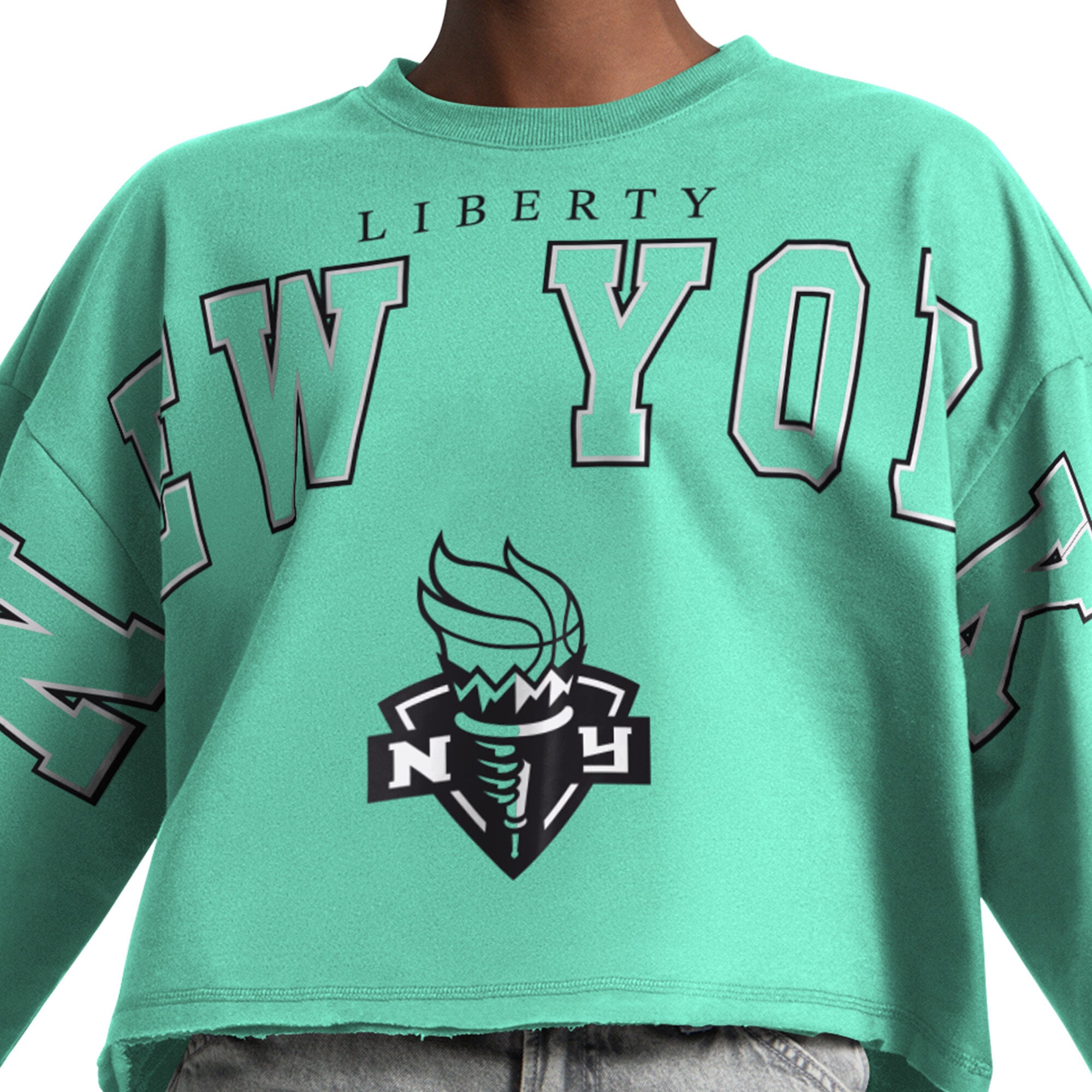Sweat-shirt court à épaules tombantes Starter Mint New York Liberty Bleachers pour femme