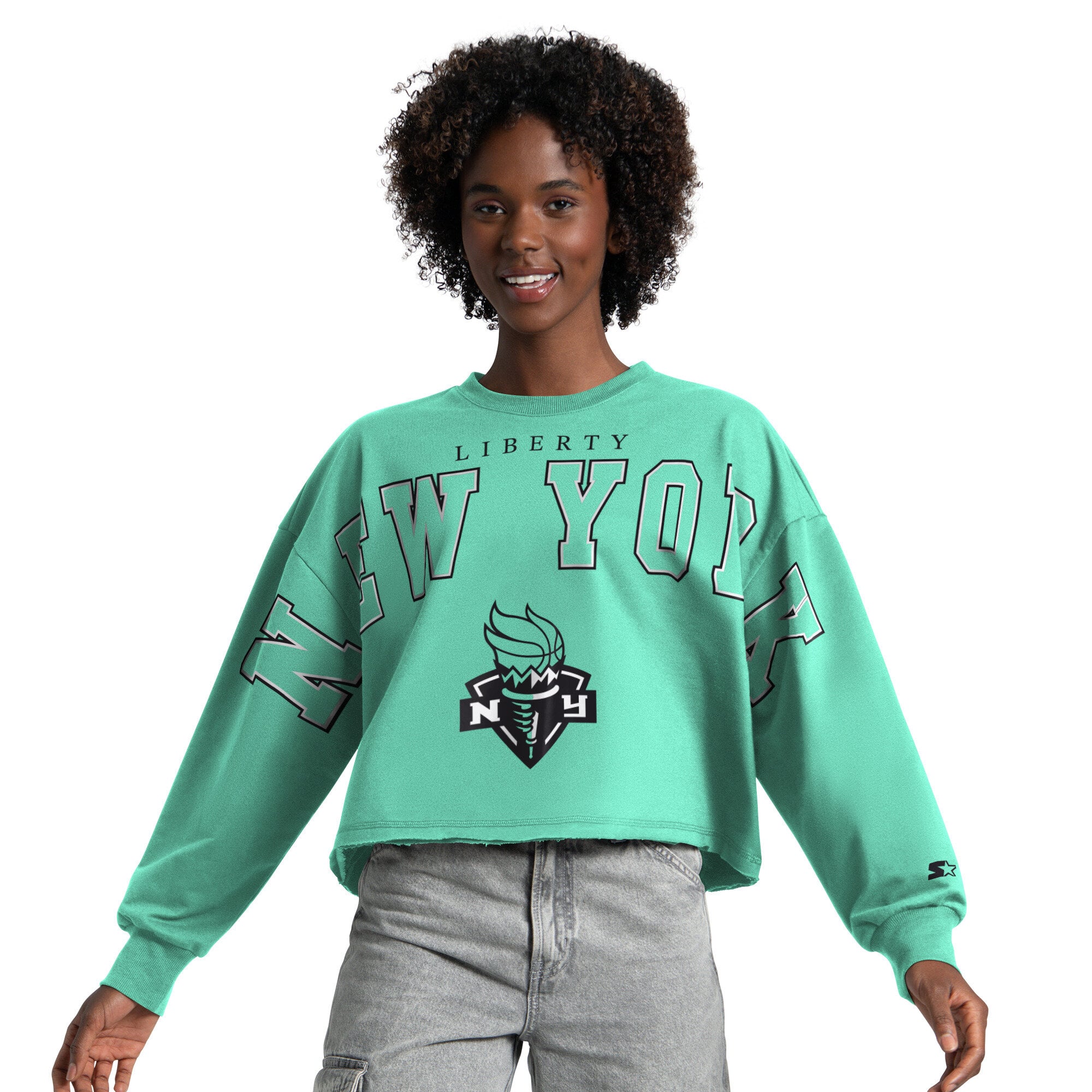 Sweat-shirt court à épaules tombantes Starter Mint New York Liberty Bleachers pour femme