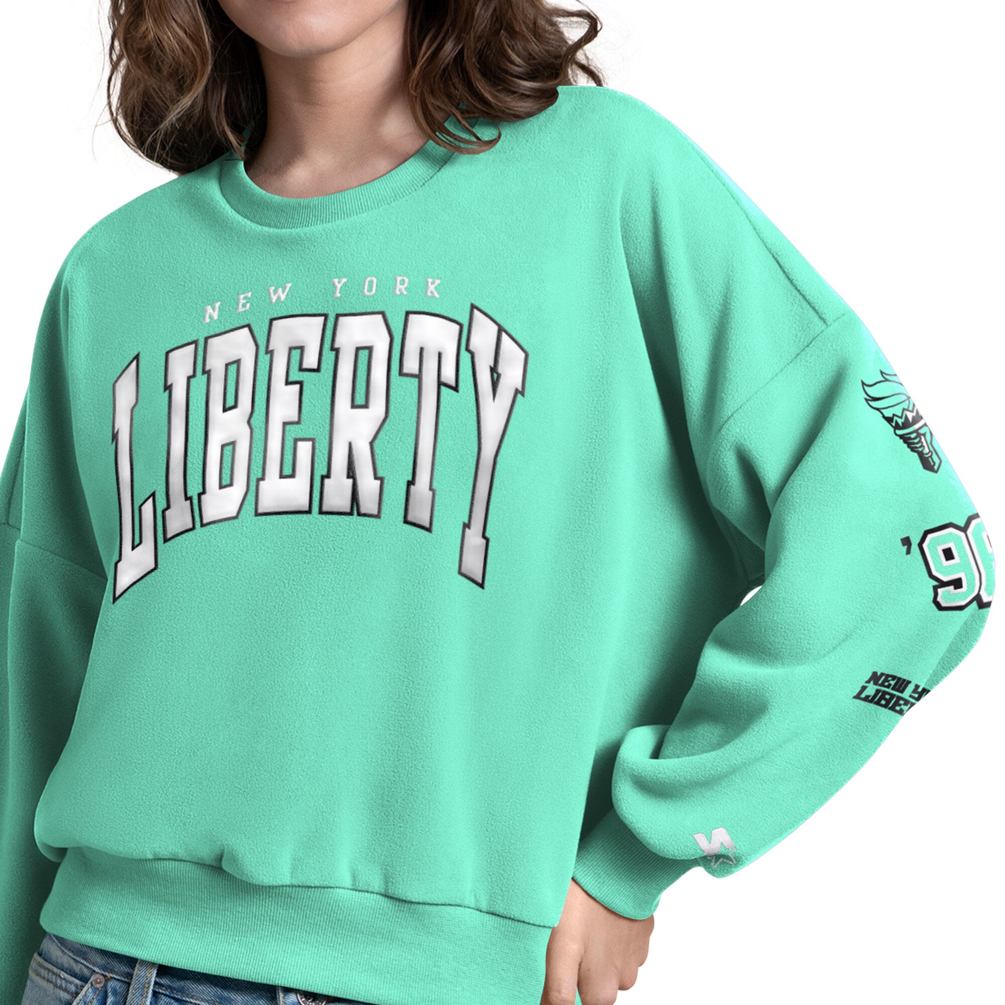 Women's Starter Mint New York Liberty Fan Catch Sweatshirt