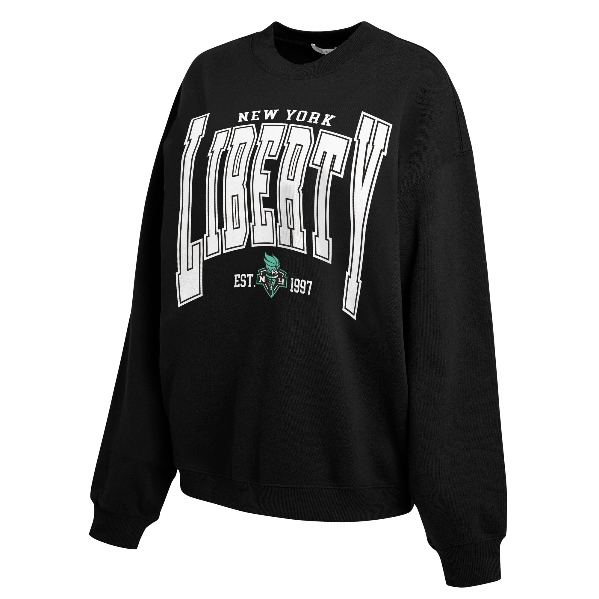 Women's WEAR by Erin Andrews Black New York Liberty Oversized Team Fleece Sweatshirt