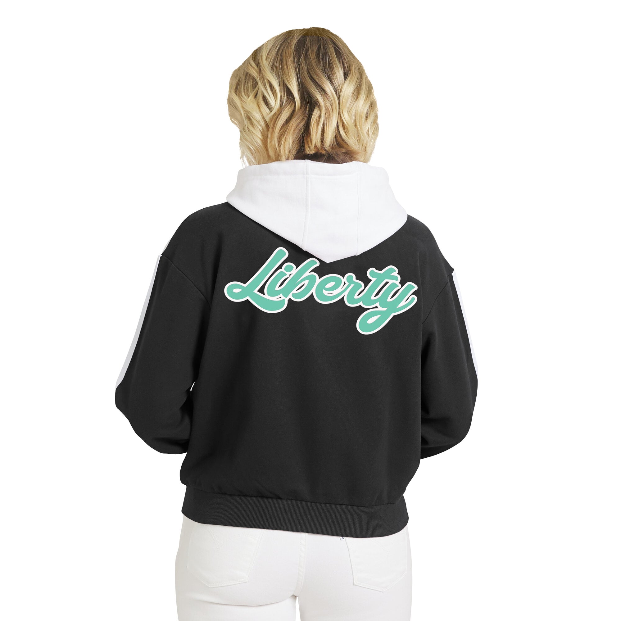 Sweat à capuche zippé noir et blanc New York Liberty de la marque WEAR by Erin Andrews pour femme
