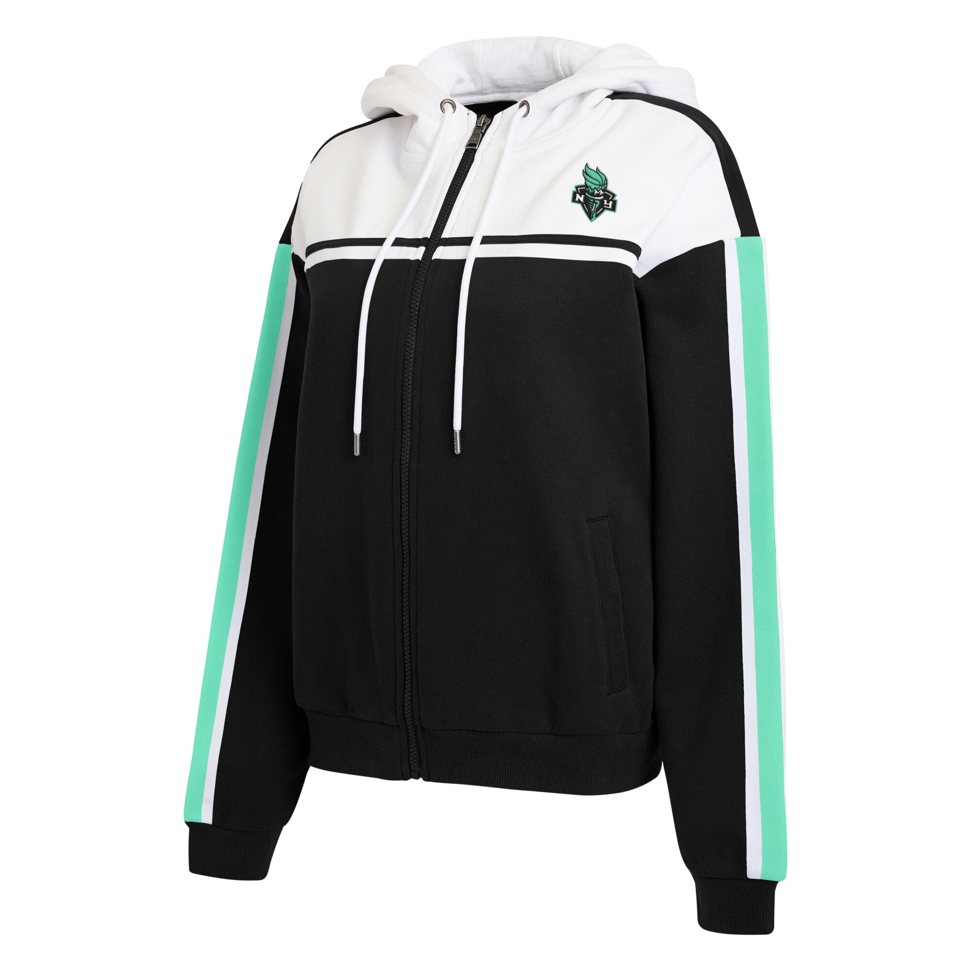 Sweat à capuche zippé noir et blanc New York Liberty de la marque WEAR by Erin Andrews pour femme