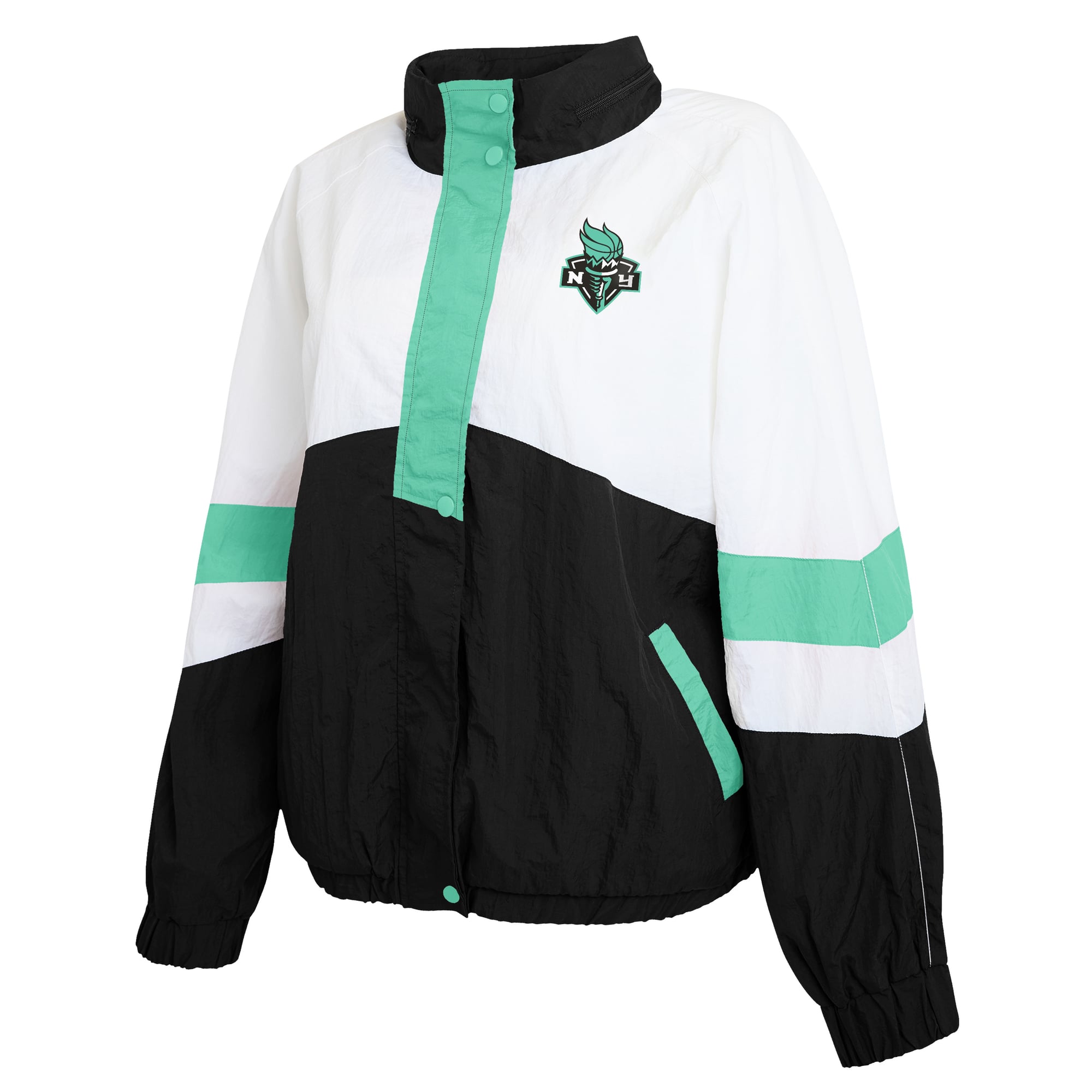 Veste coupe-vent zippée New York Liberty blanche et noire pour femme de la marque WEAR by Erin Andrews