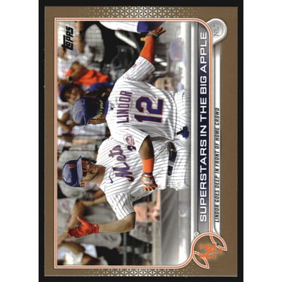 2022 Topps Gold #436 Superstars in the Big Apple/Francisco Lindor/Pete Alonso