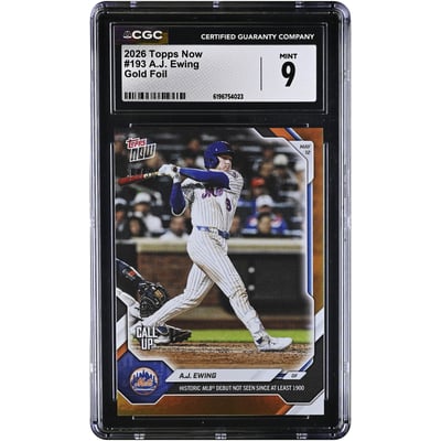 A.J. Ewing New York Mets 2026 Topps Now Historic MLB Debut Not Seen Since at Least 1900 Gold Foil #193 #/50 CGC Authenticated 9 Card