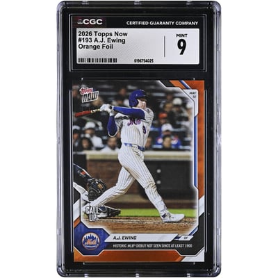 A.J. Ewing New York Mets 2026 Topps Now Historic MLB Debut Not Seen Since at Least 1900 Orange Foil #193 #/25 CGC Authenticated 9 Card