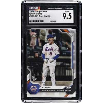 A.J. Ewing New York Mets 2026 Topps Now Historic MLB Debut Not Seen Since at Least 1900 Short Prints #193-SP CGC Authenticated MINT+ 9.5 Card