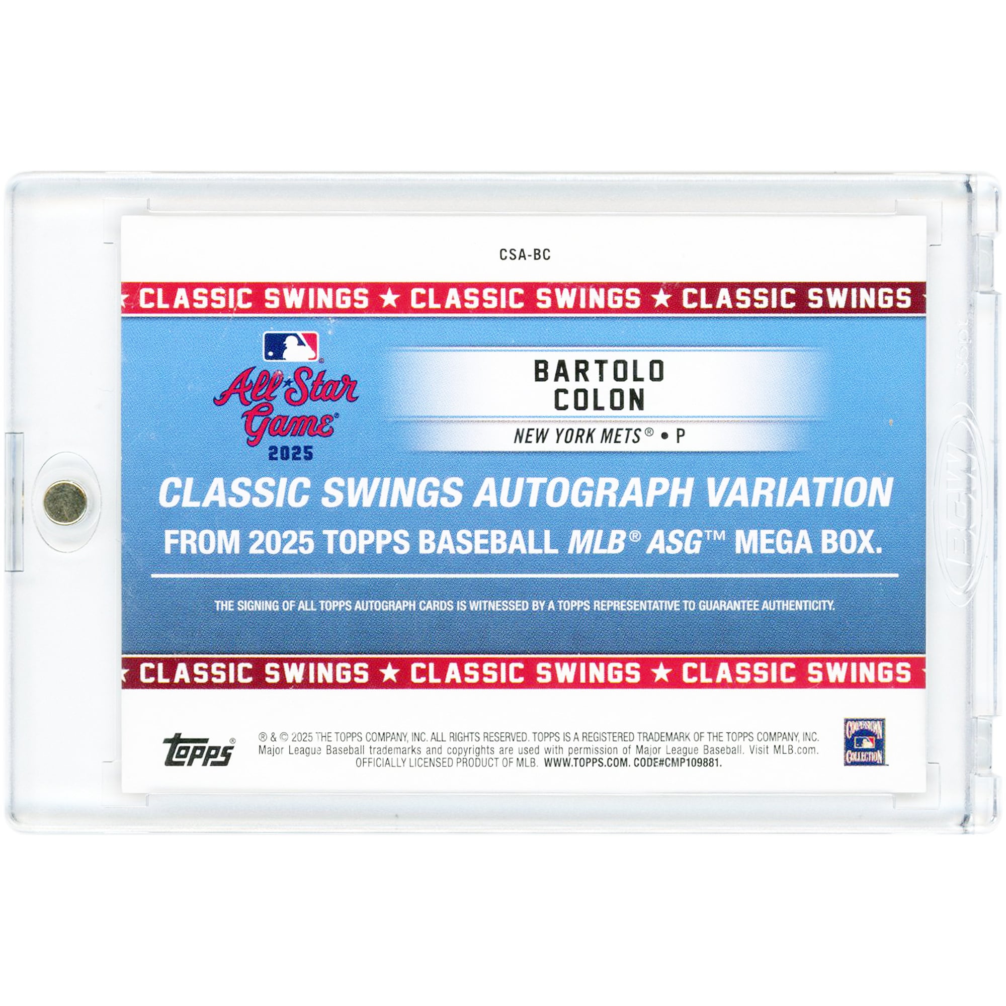 Bartolo Colon New York Mets Autographed 2025 Topps MLB ASG Mega Box Classic Swings Orange Foil #CSA-BC #4/25 Card