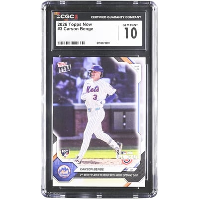 Carson Benge New York Mets 2026 Topps Now 2nd Mets Player to Debut with HR on Opening Day #3 CGC Authenticated 10 Rookie Card 