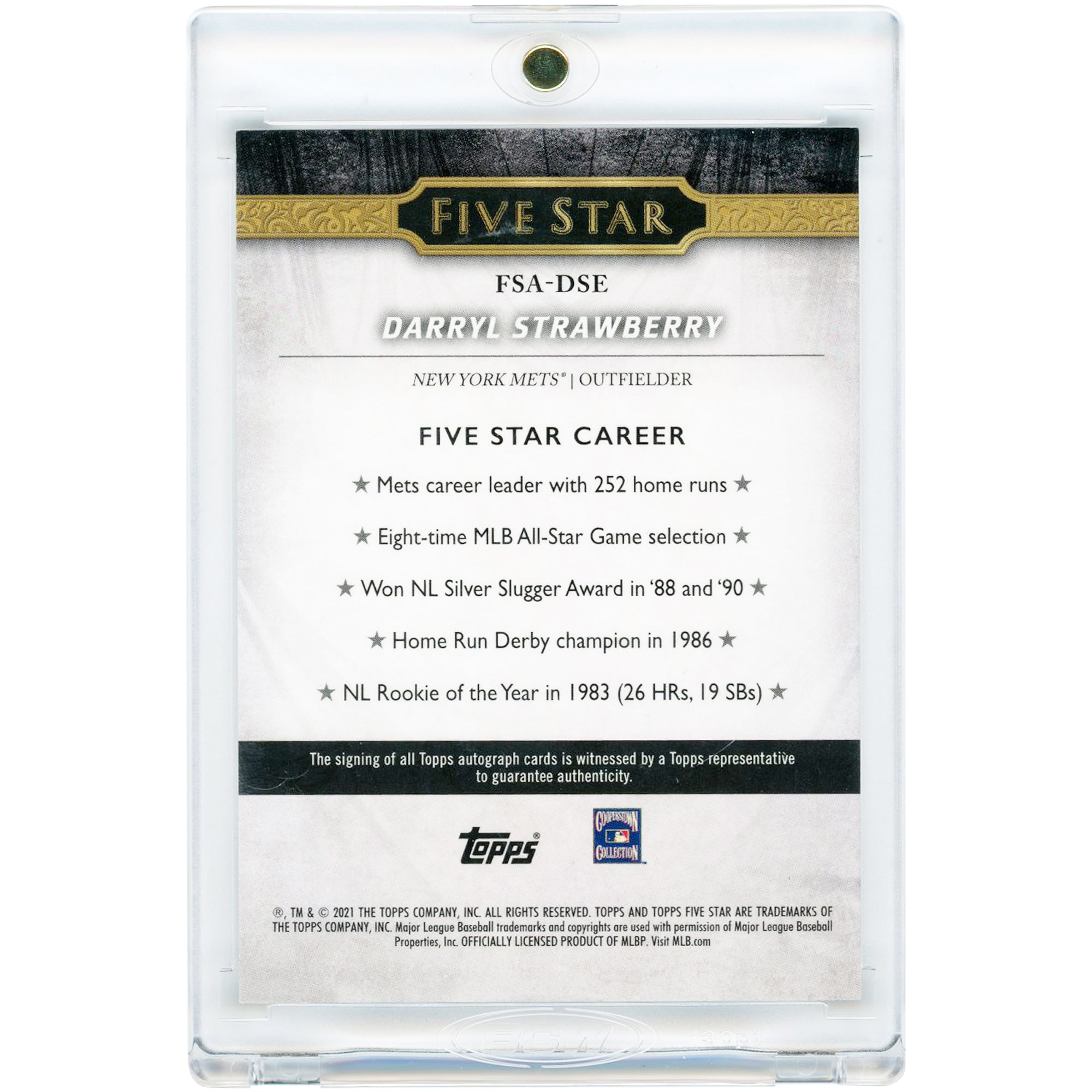 Darryl Strawberry New York Mets Autographed 2021 Topps Five Star #FSA-DSE Card