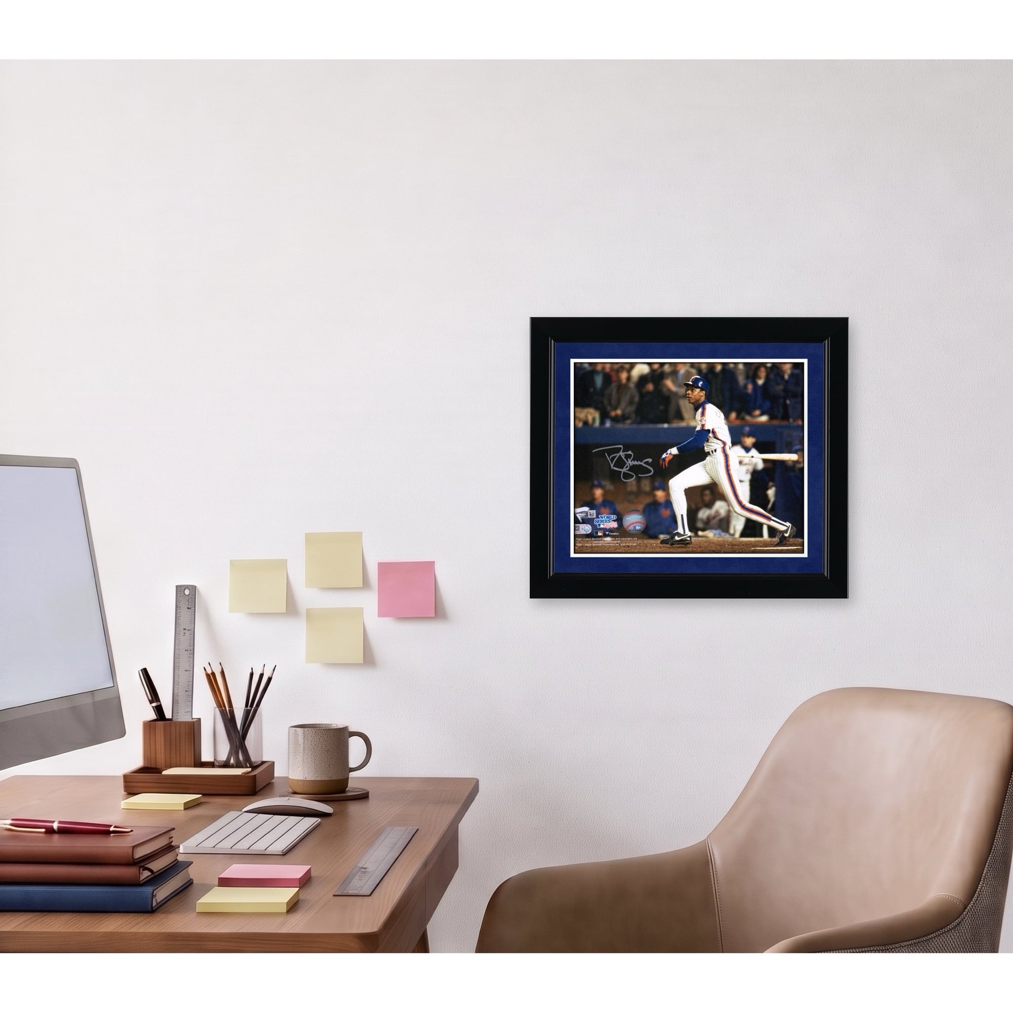 Photo dédicacée de Darryl Strawberry, joueur des Mets de New York, format 8 x 10 pouces, prise lors des Séries mondiales de 1986.